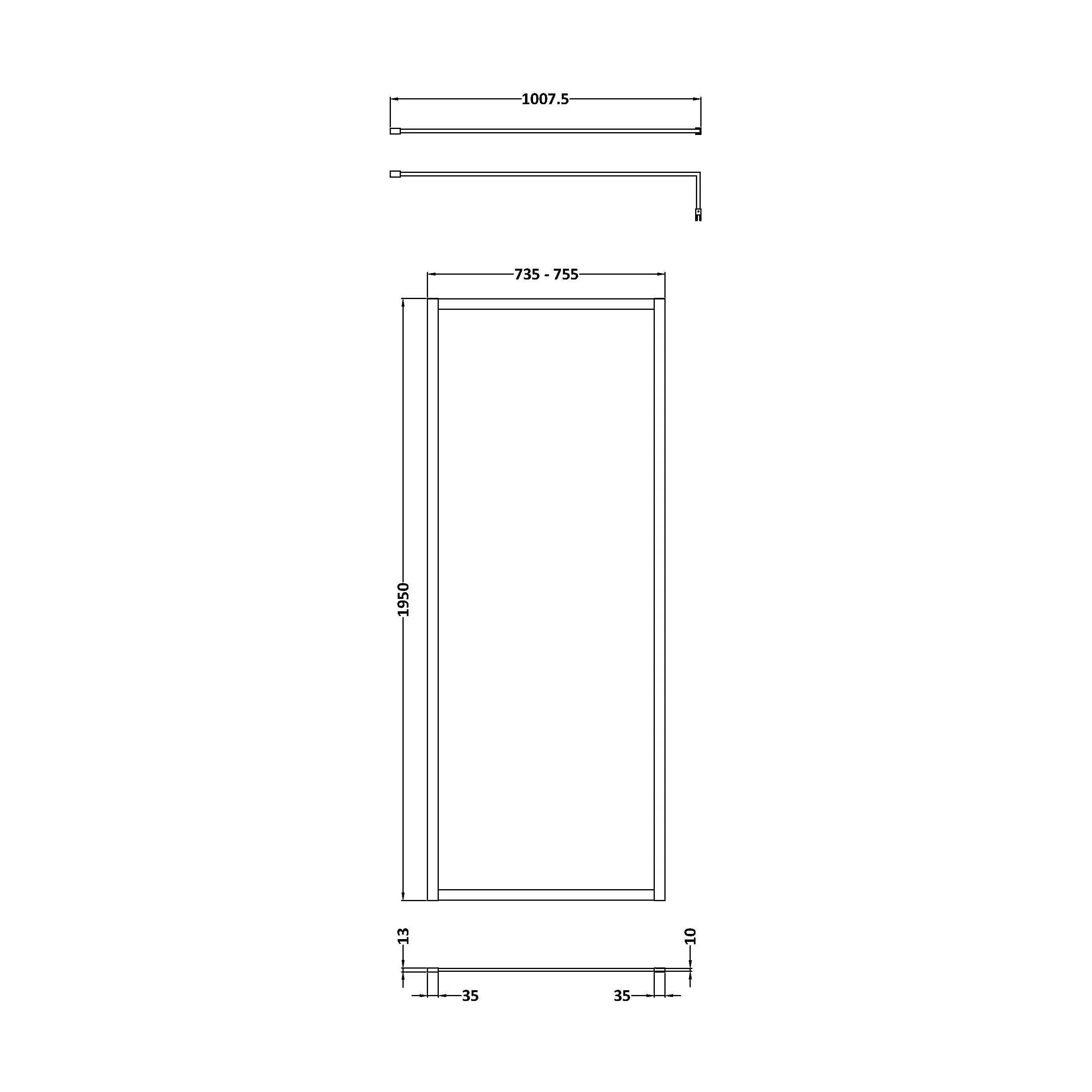 Balterley Contemporary Bathroom 8mm Glass Full Outer Frame Wetroom Screen, Brushed Brass, 1950 x 760 x 1000mm - Image 2