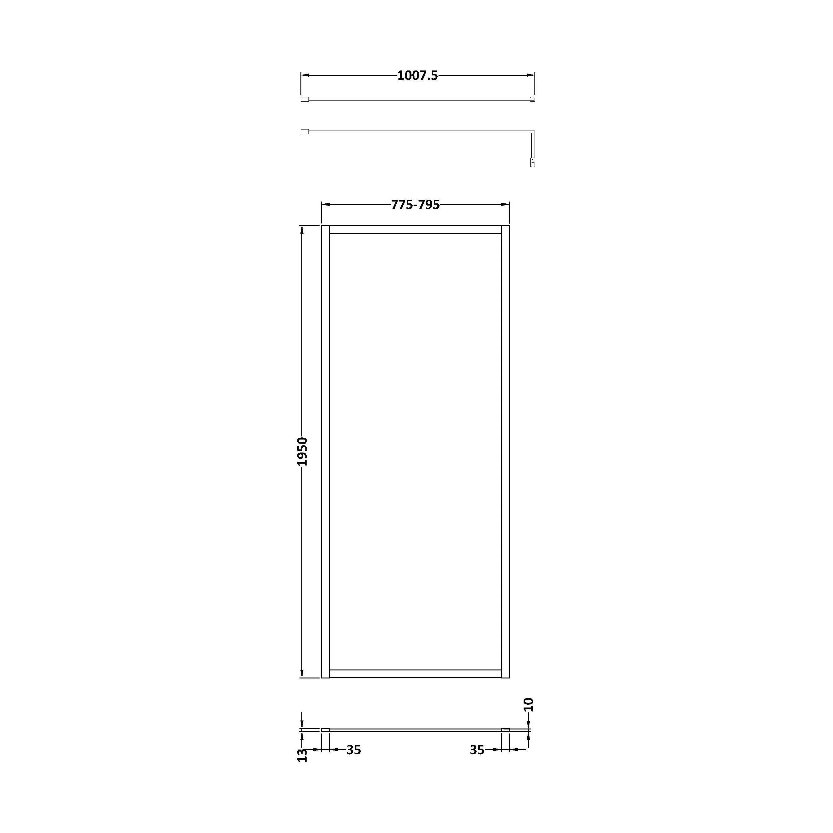 Balterley Contemporary Bathroom 8mm Glass Full Outer Frame Wetroom Screen, Matt Black, 1950 x 800 x 1000mm - Image 2