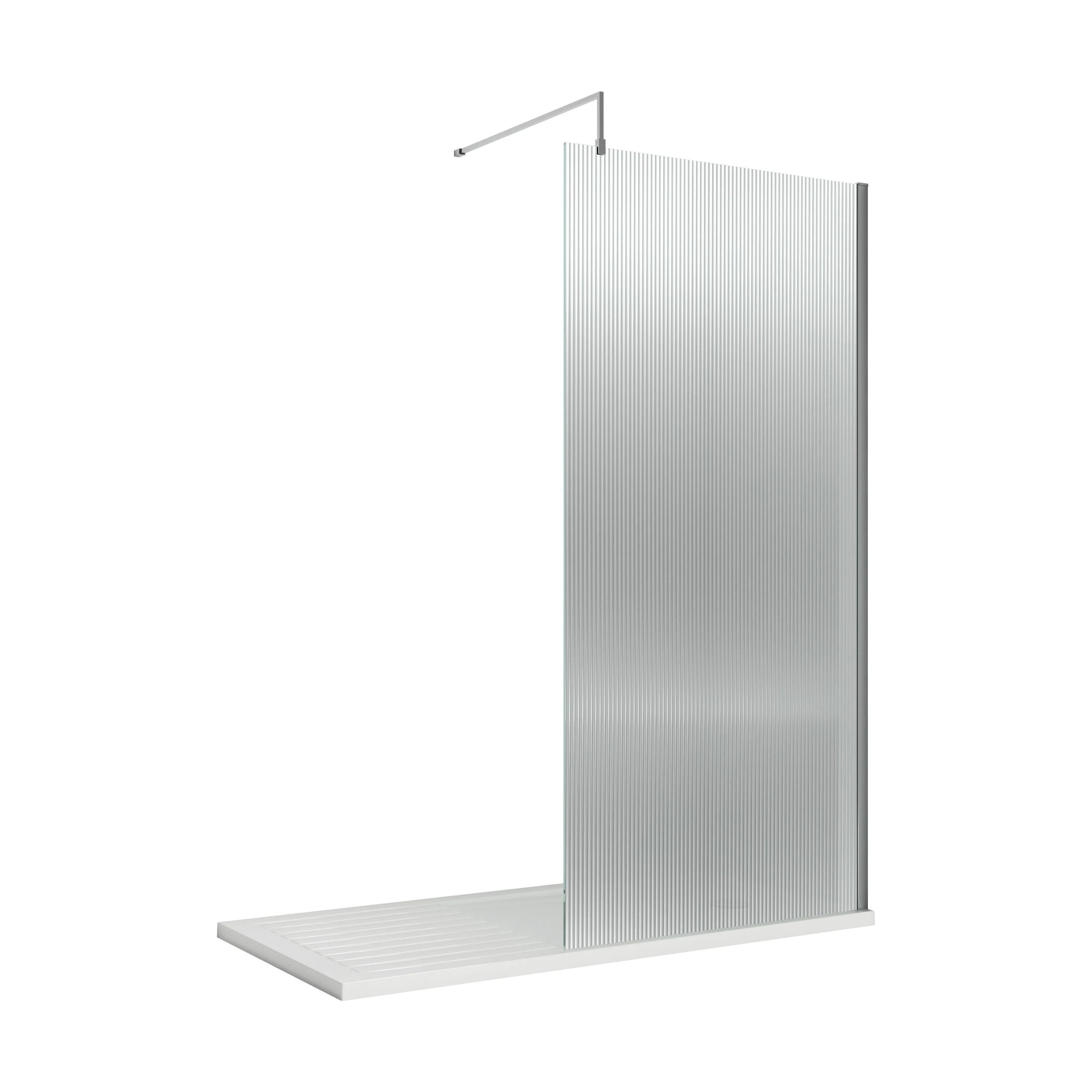 Balterley 8mm Toughened Safety Glass Wetroom Screen with Support Bar: 1000 x 1850 mm, Chrome