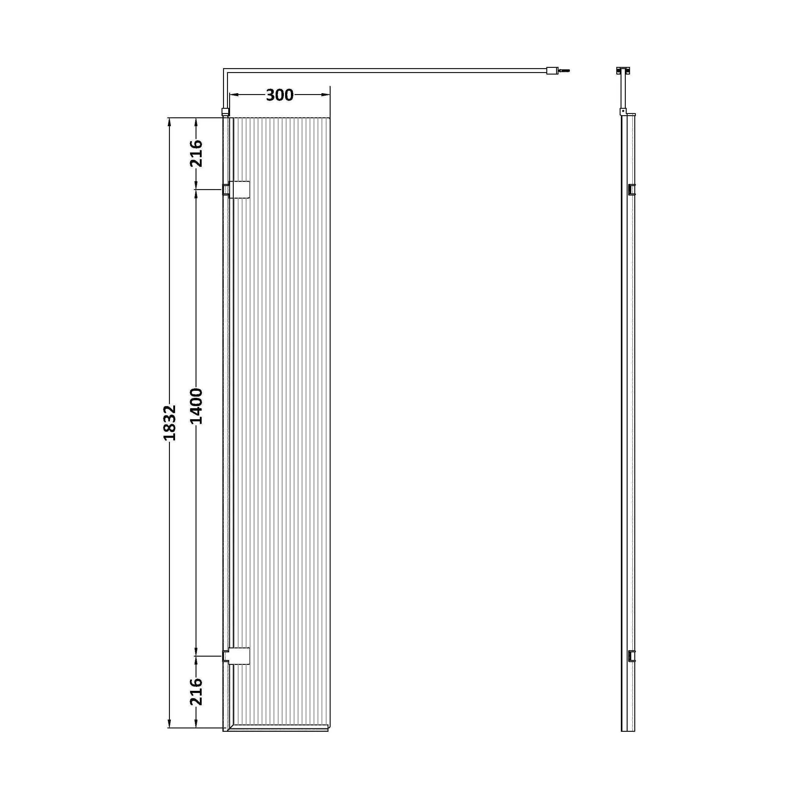 Balterley 8mm Fluted Toughened Safety Glass Hinged Return Screen with Support Bar: 300mm, Black