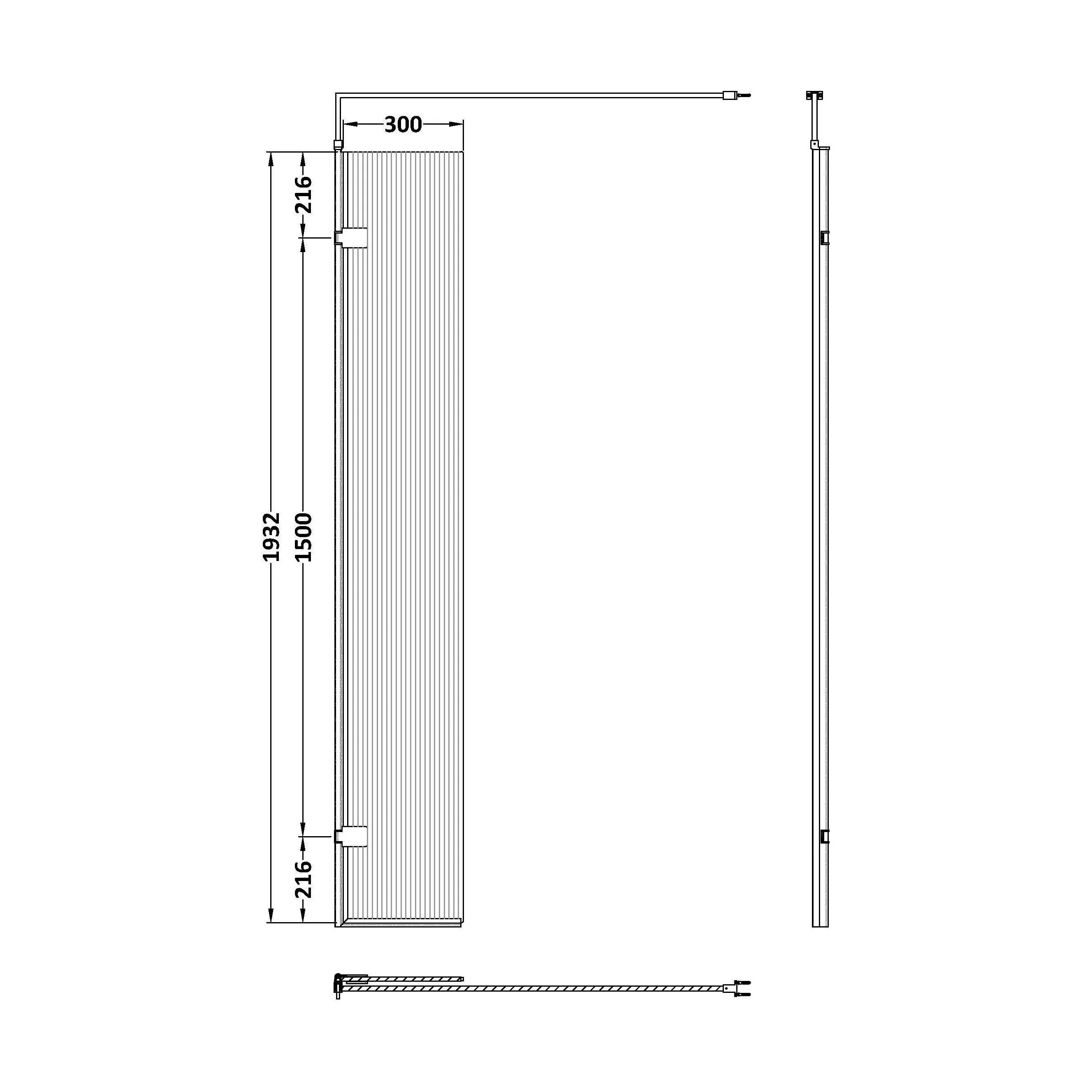 Balterley Contemporary Bathroom 8mm Fluted Glass Wetroom Hinged Screen with Support Bar, Chrome Finish, 1950 x 322 x 27mm - Image 2