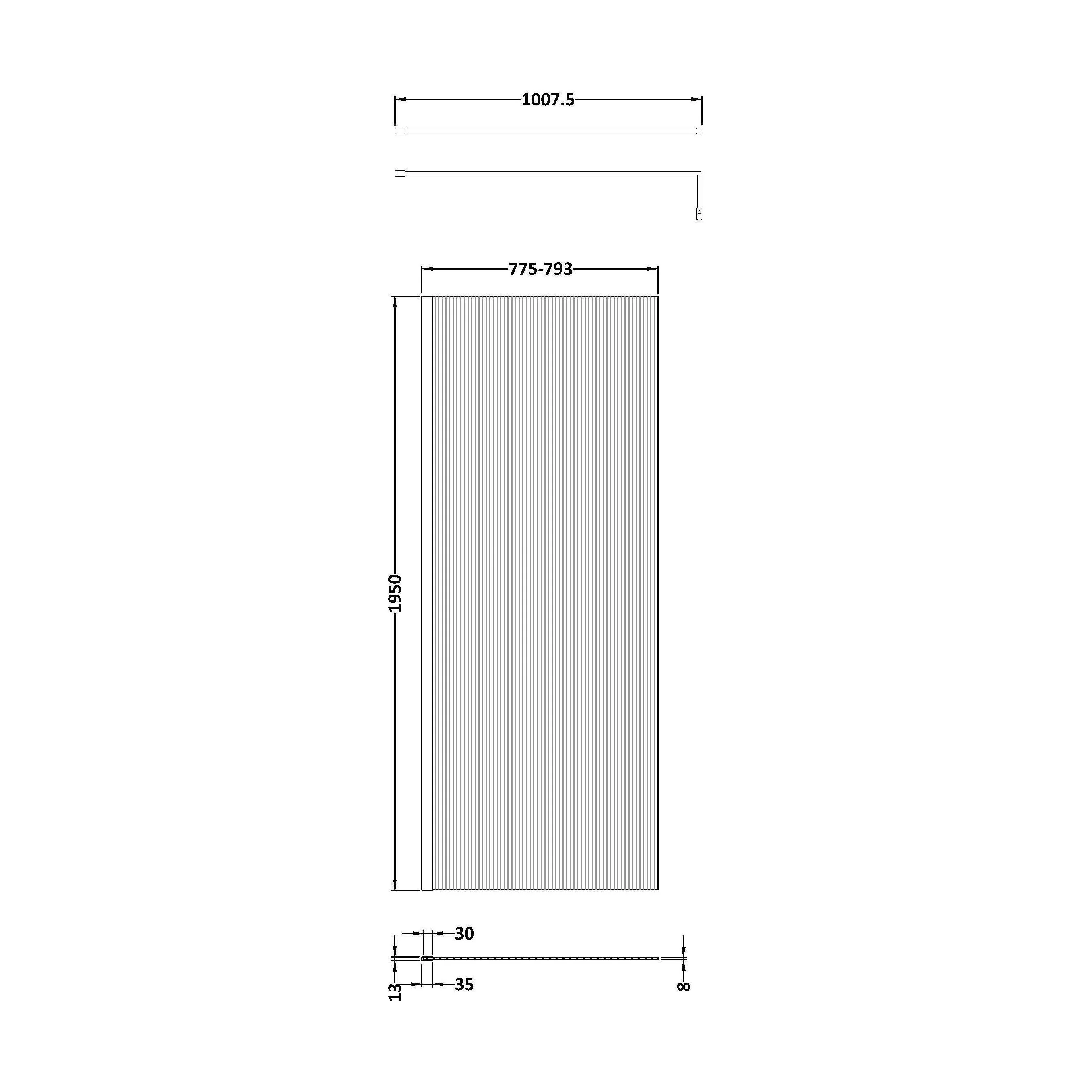 Balterley Contemporary Bathroom 8mm Fluted Glass Wetroom Screen with Support Bar, 1950 x 800 x 14mm, Polished Chrome - Image 15