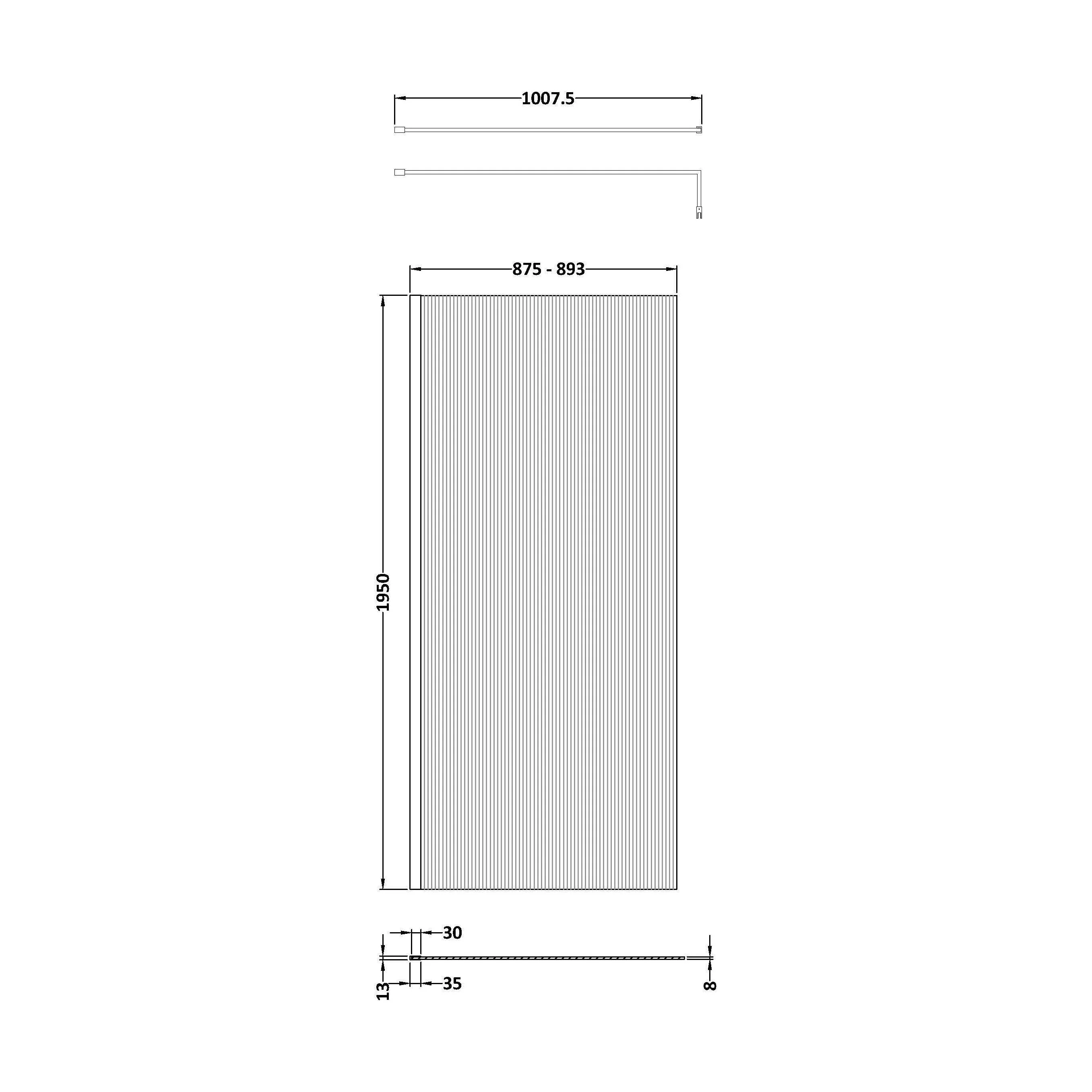 Balterley Contemporary Bathroom 8mm Fluted Glass Wetroom Screen with Support Bar, 1950 x 800 x 14mm, Polished Chrome - Image 18
