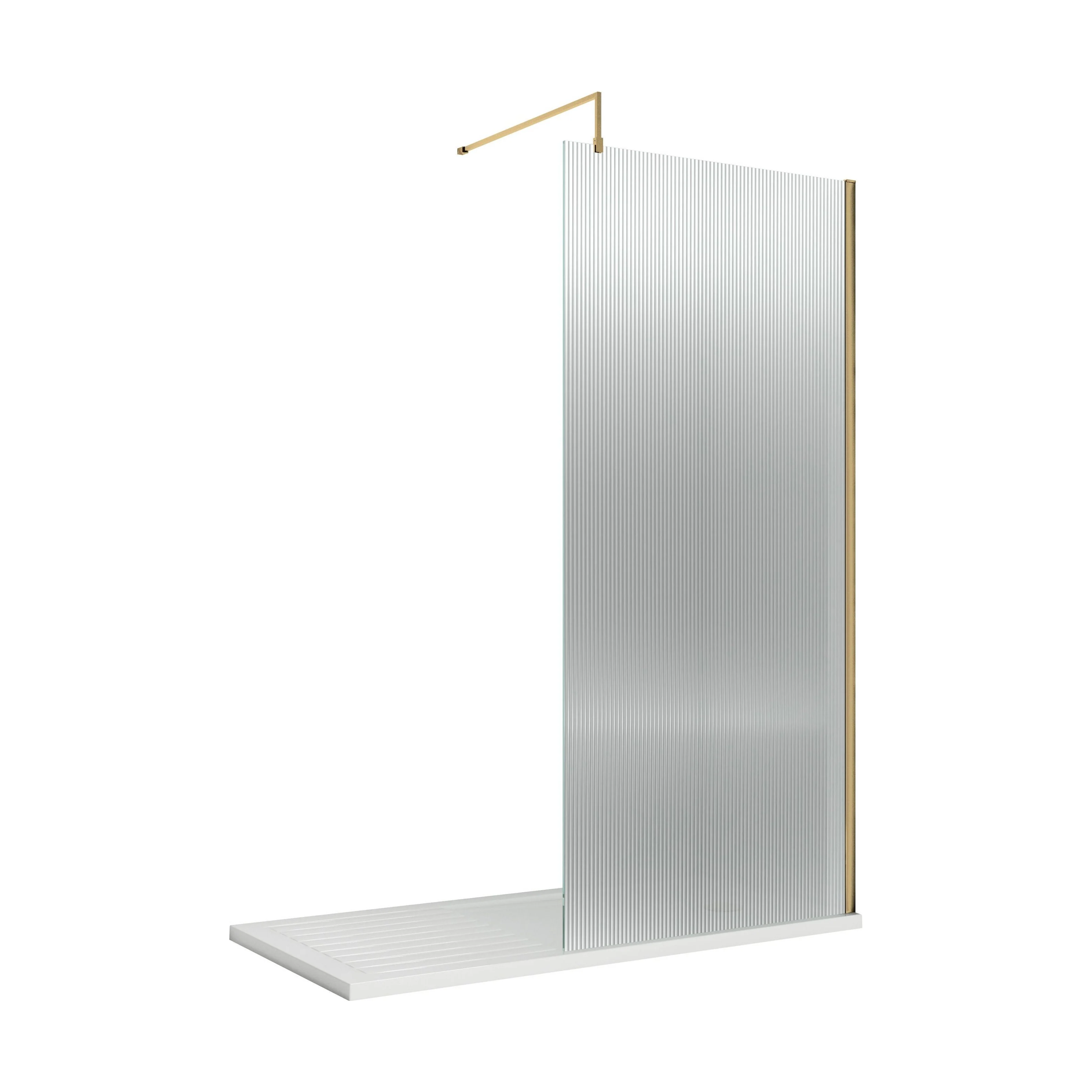 Balterley Contemporary Bathroom 8mm Fluted Glass Wetroom Screen with Support Bar, 1950 x 800 x 14mm, Polished Chrome - Image 5