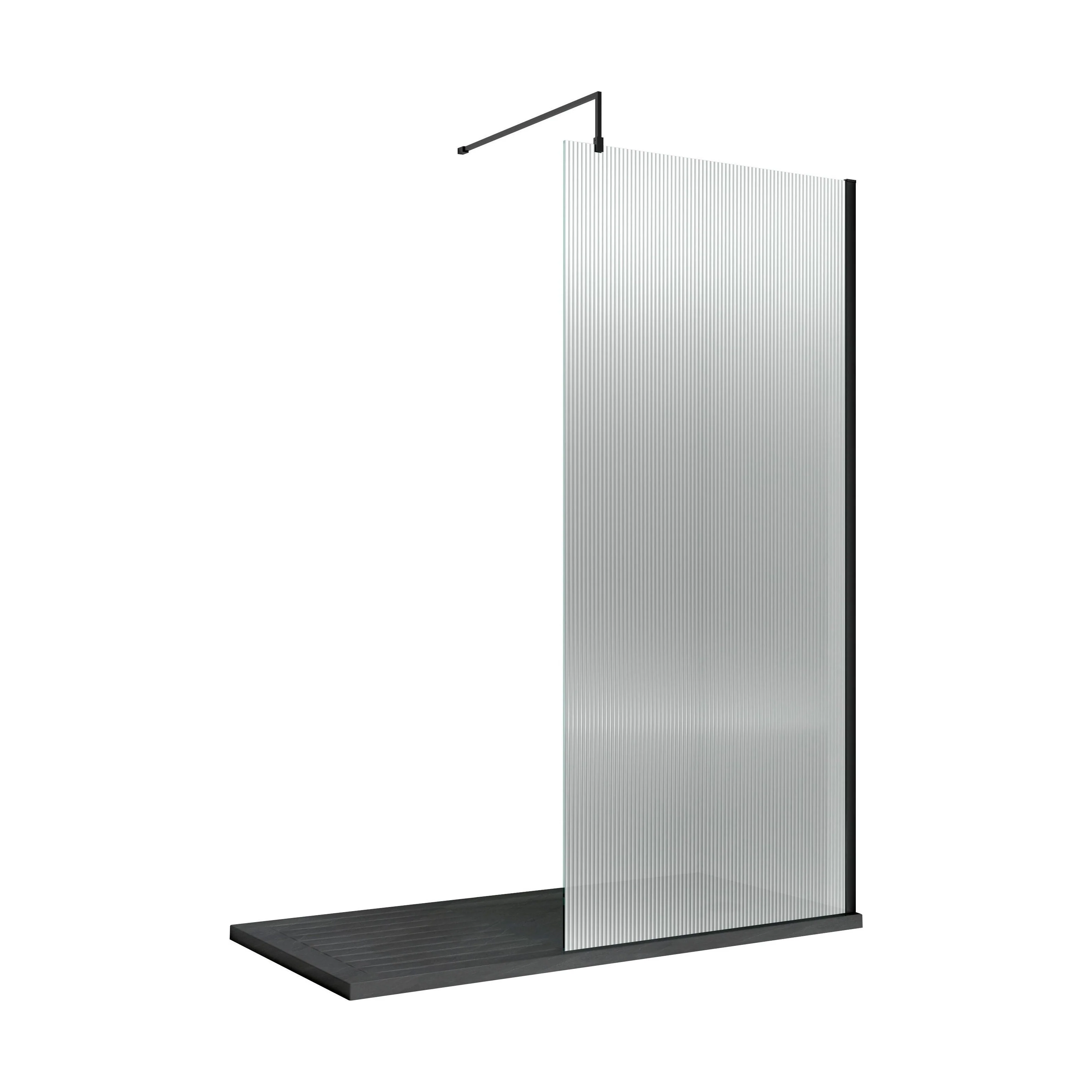 Balterley Contemporary Bathroom 8mm Fluted Glass Wetroom Screen with Support Bar, 1950 x 800 x 14mm, Polished Chrome - Image 6
