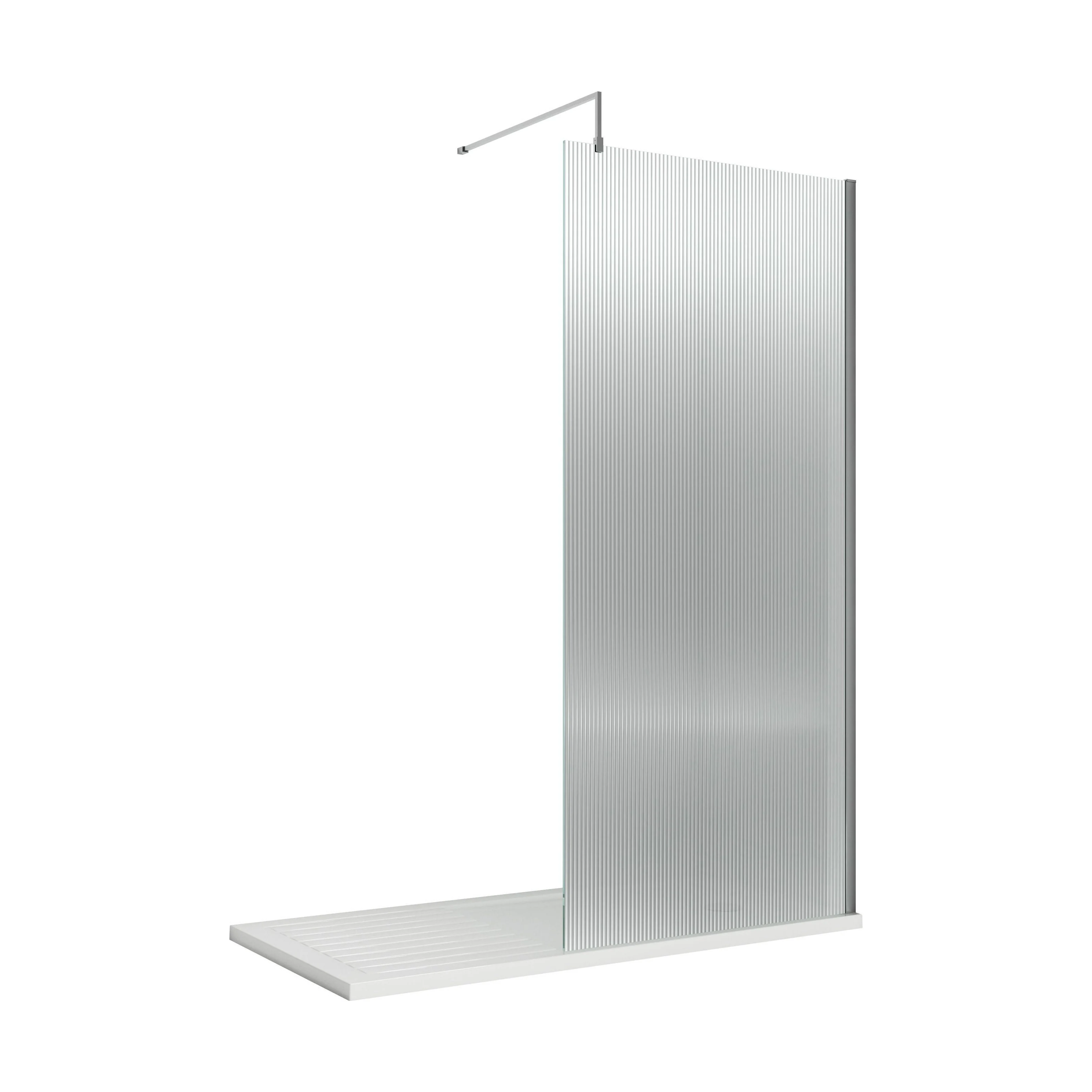 Balterley Contemporary Bathroom 8mm Fluted Glass Wetroom Screen with Support Bar, 1950 x 800 x 14mm, Polished Chrome - Image 7