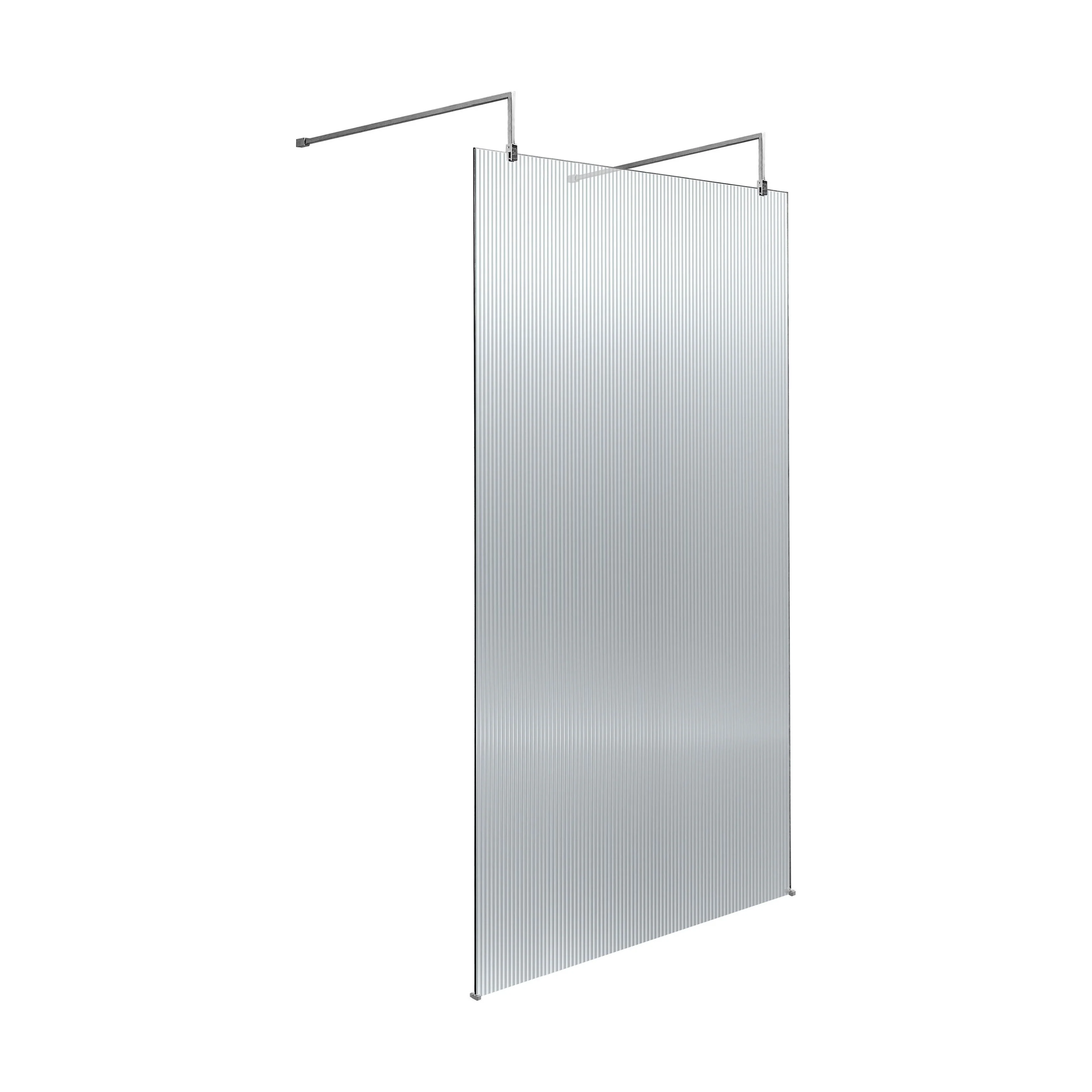 Balterley Contemporary Bathroom 8mm Fluted Glass Wetroom Screen with Arms & Feet, 2091 x 770 x 1000mm, Polished Chrome - Image 2