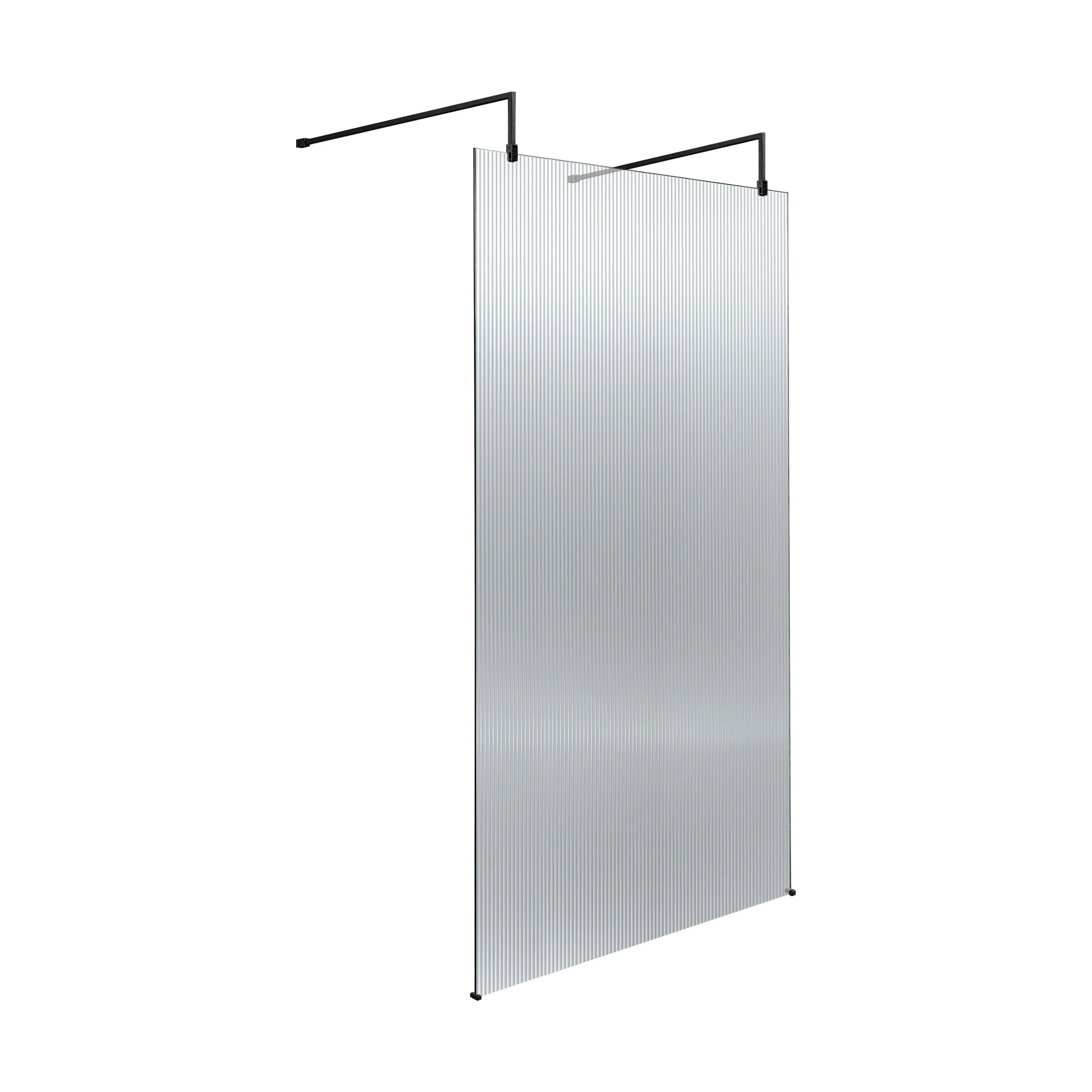 Balterley Contemporary Bathroom 8mm Fluted Glass Wetroom Screen with Arms & Feet, 2091 x 770 x 1000mm, Polished Chrome - Image 3