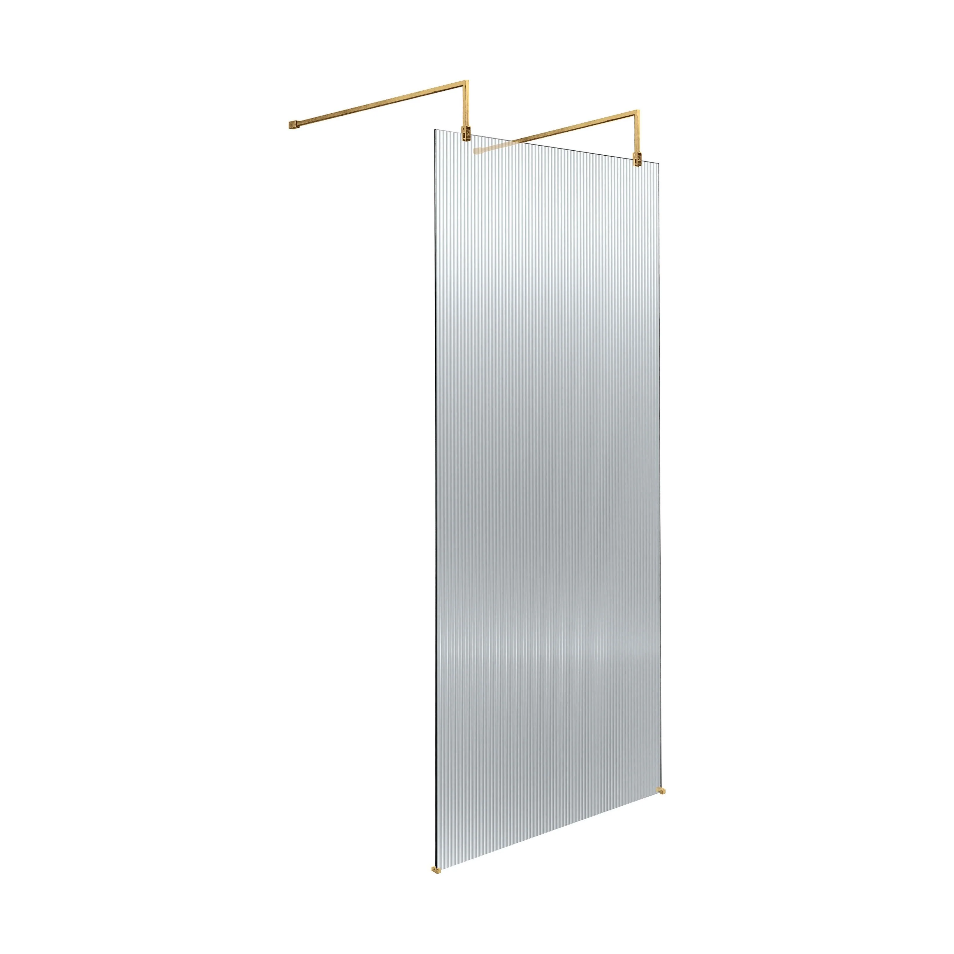 Balterley Contemporary Bathroom 8mm Fluted Glass Wetroom Screen with Arms & Feet, 2091 x 770 x 1000mm, Polished Chrome - Image 4