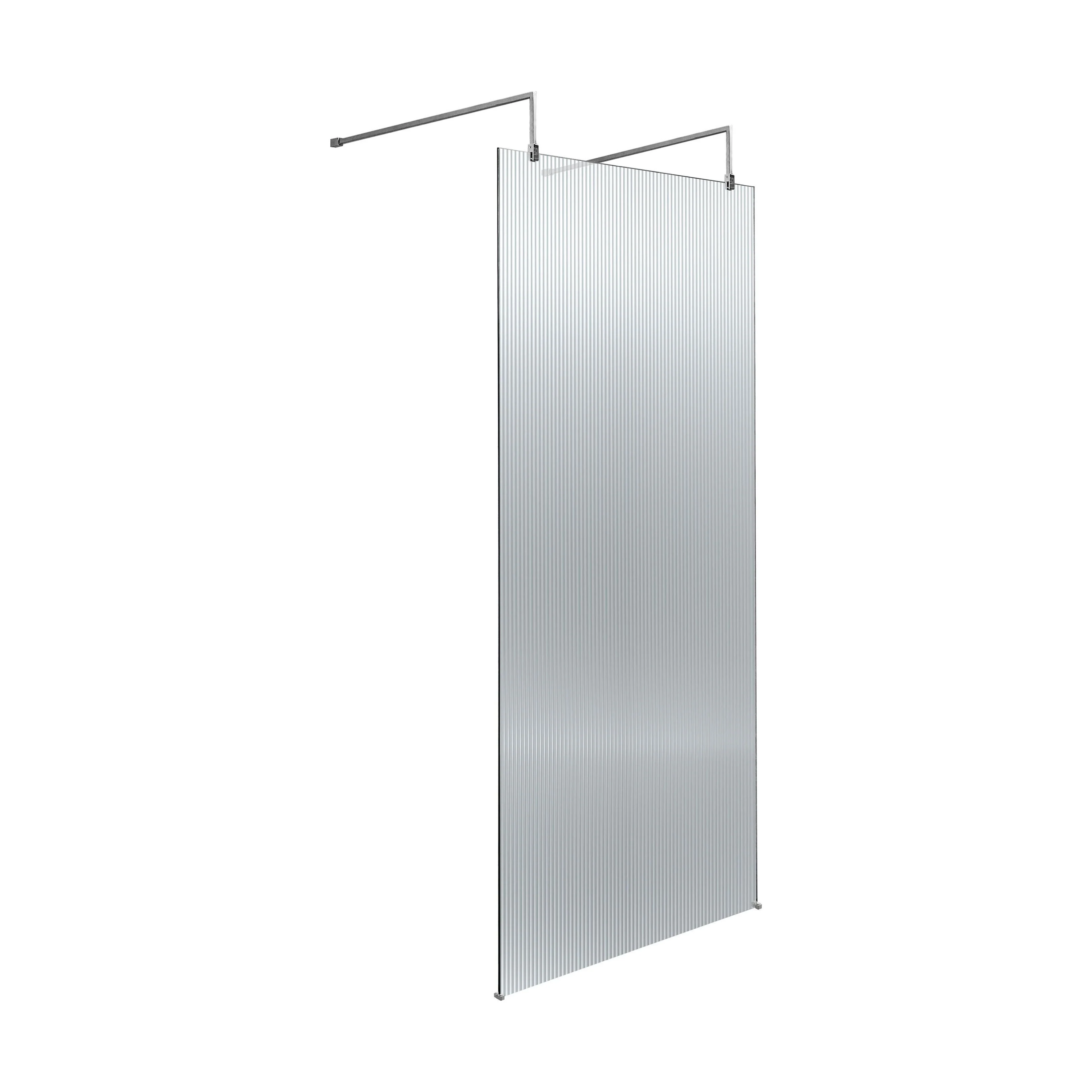 Balterley Contemporary Bathroom 8mm Fluted Glass Wetroom Screen with Arms & Feet, 2091 x 770 x 1000mm, Polished Chrome - Image 5