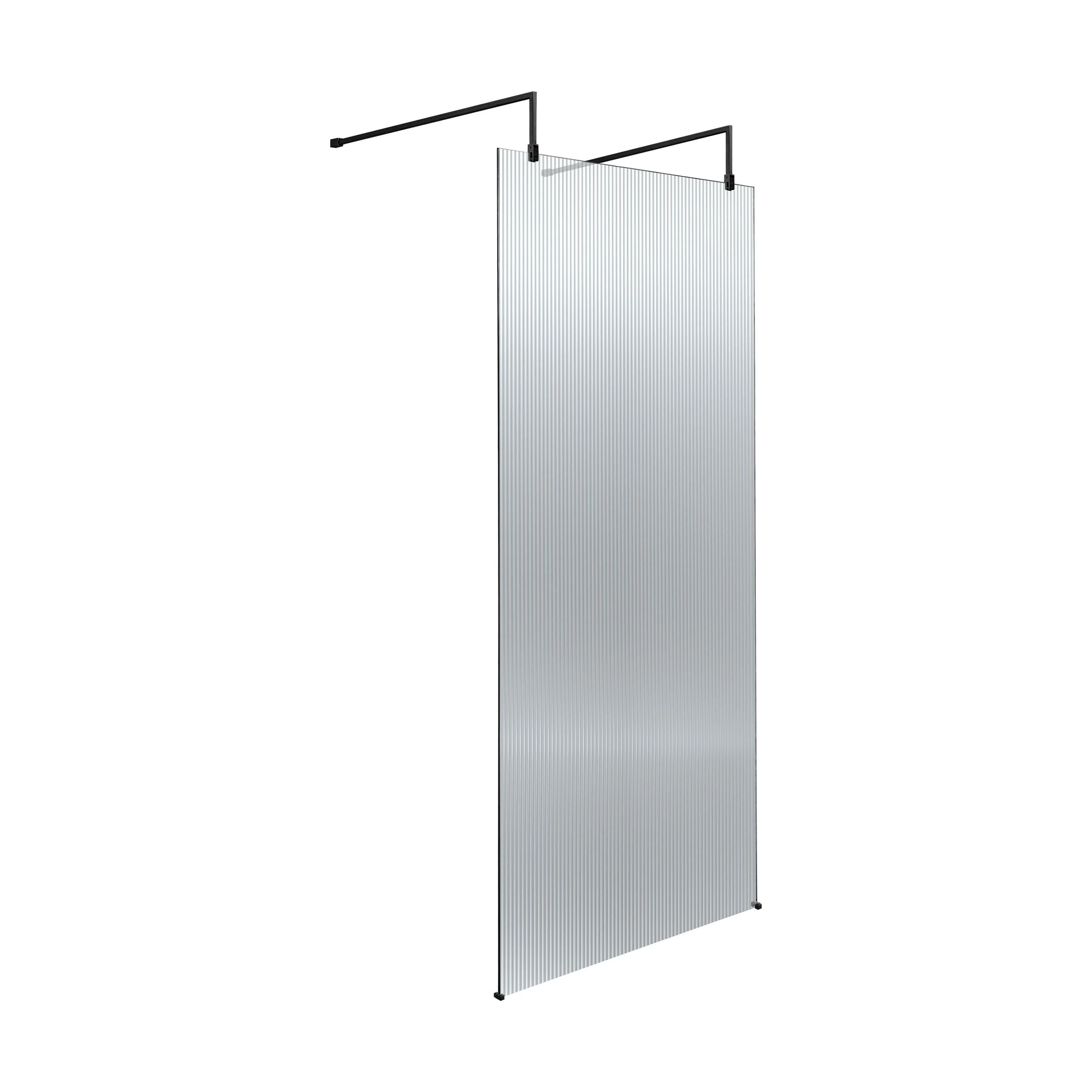 Balterley Contemporary Bathroom 8mm Fluted Glass Wetroom Screen with Arms & Feet, 2091 x 770 x 1000mm, Polished Chrome - Image 6