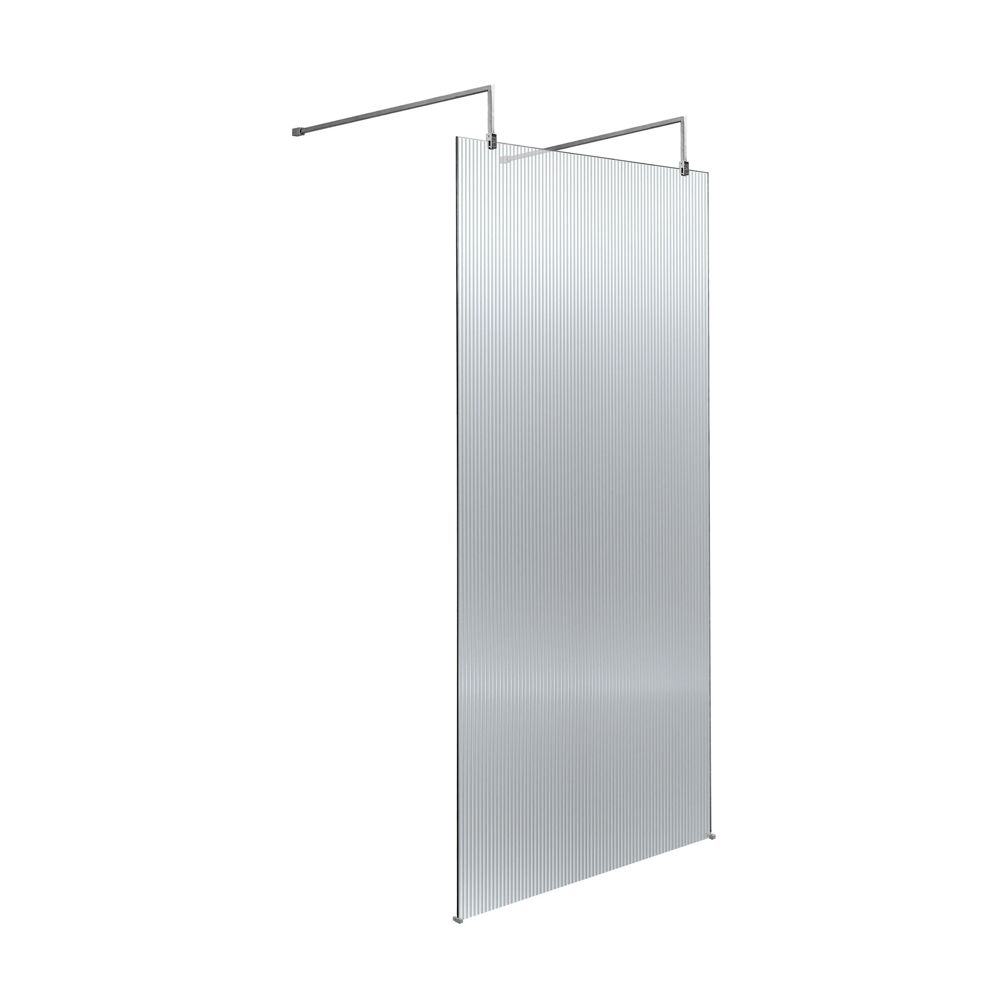 Balterley Contemporary Bathroom 8mm Fluted Glass Wetroom Screen with Arms & Feet, 2091 x 770 x 1000mm, Polished Chrome - Image 7