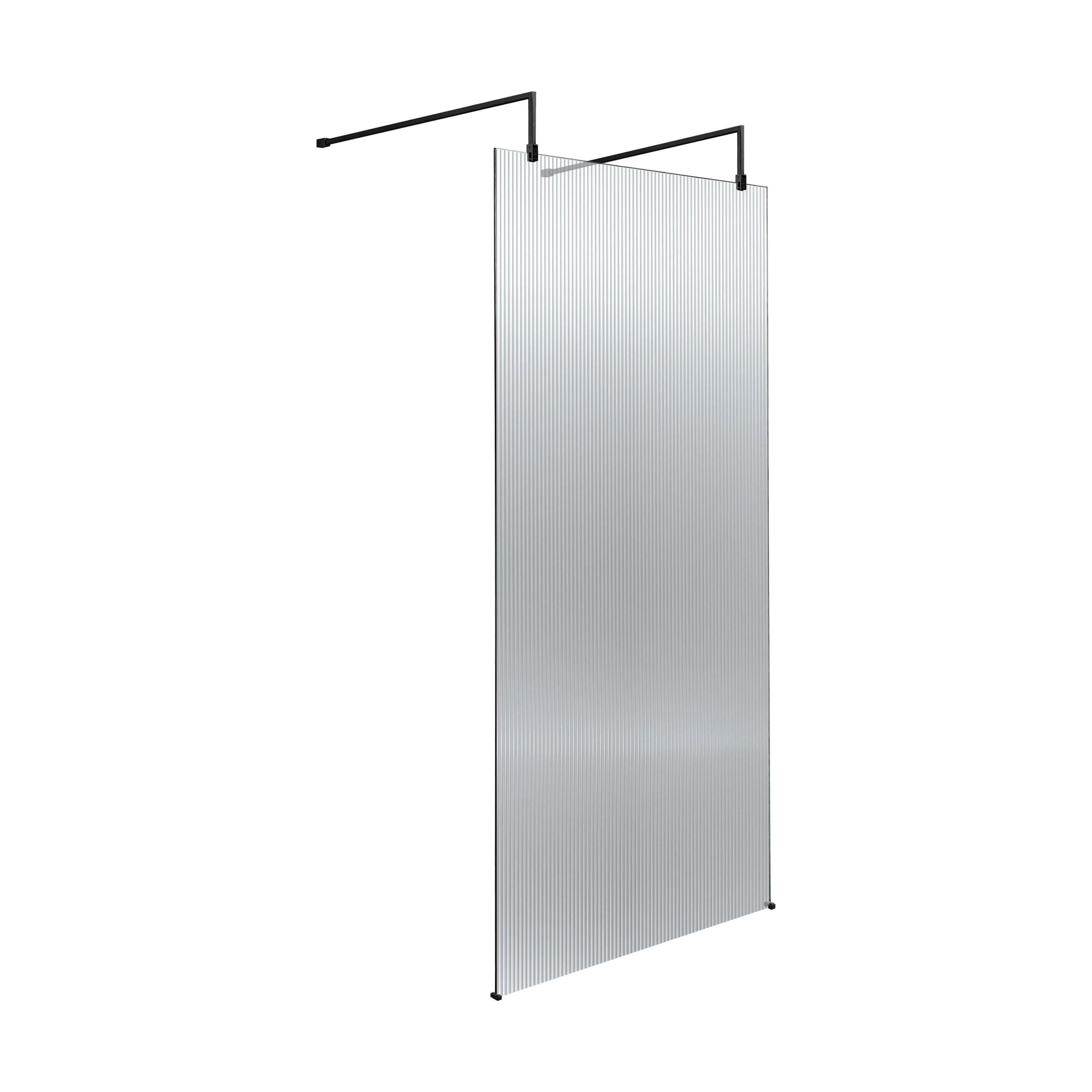 Balterley Contemporary Bathroom 8mm Fluted Glass Wetroom Screen with Arms & Feet, 2091 x 770 x 1000mm, Polished Chrome - Image 8