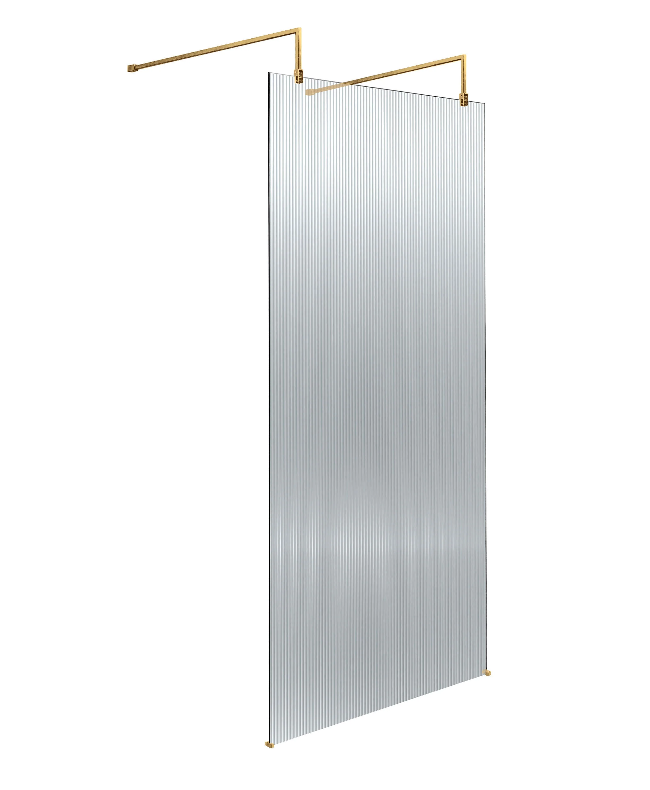 Balterley Contemporary Bathroom 8mm Fluted Glass Wetroom Screen with Arms & Feet, 2091 x 870 x 1000mm, Brushed Brass