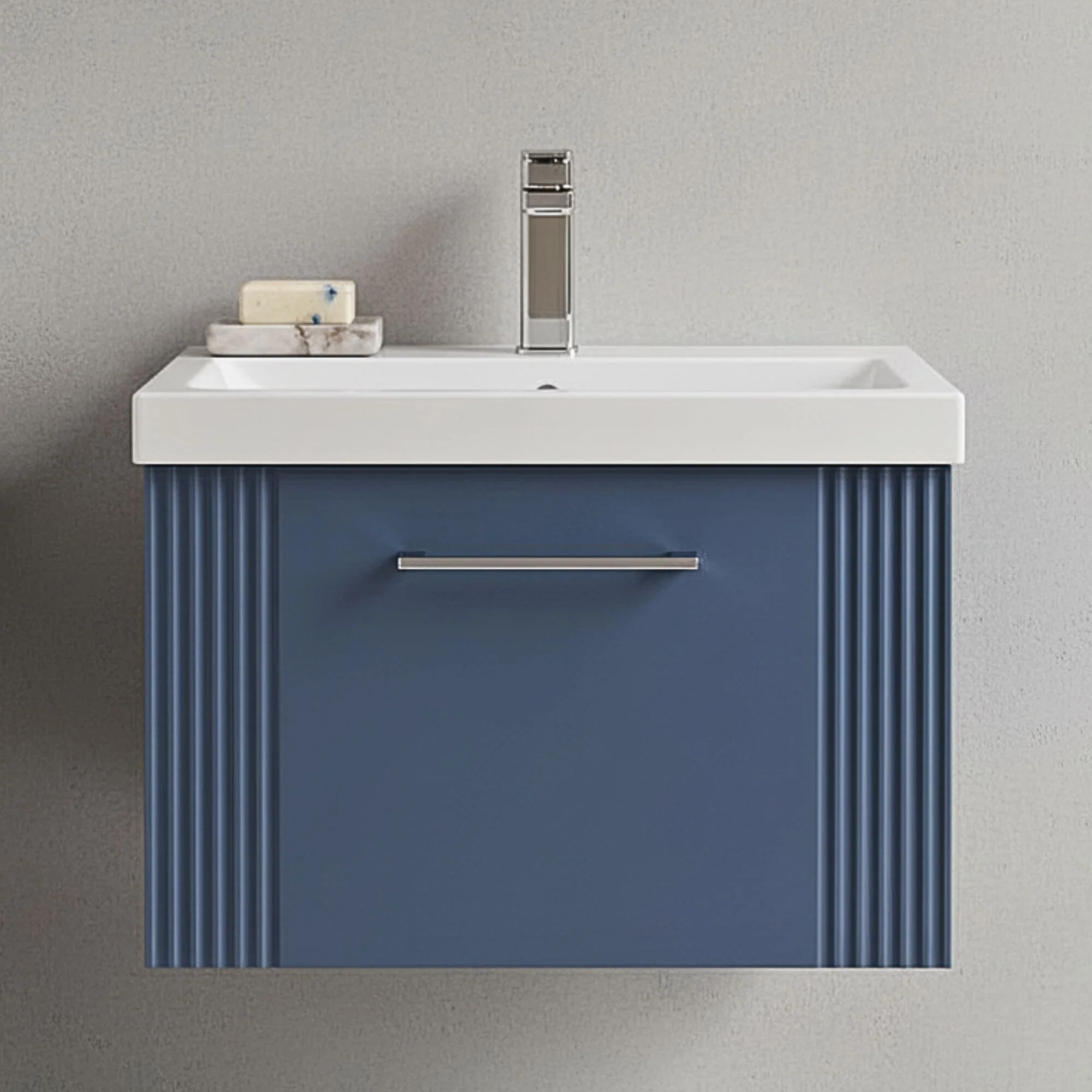 Belvide Partial Fluted 1 Drawer Wall Hung Vanity Unit with Mid-Edge 1 Tap Hole Ceramic Basin - Image 11