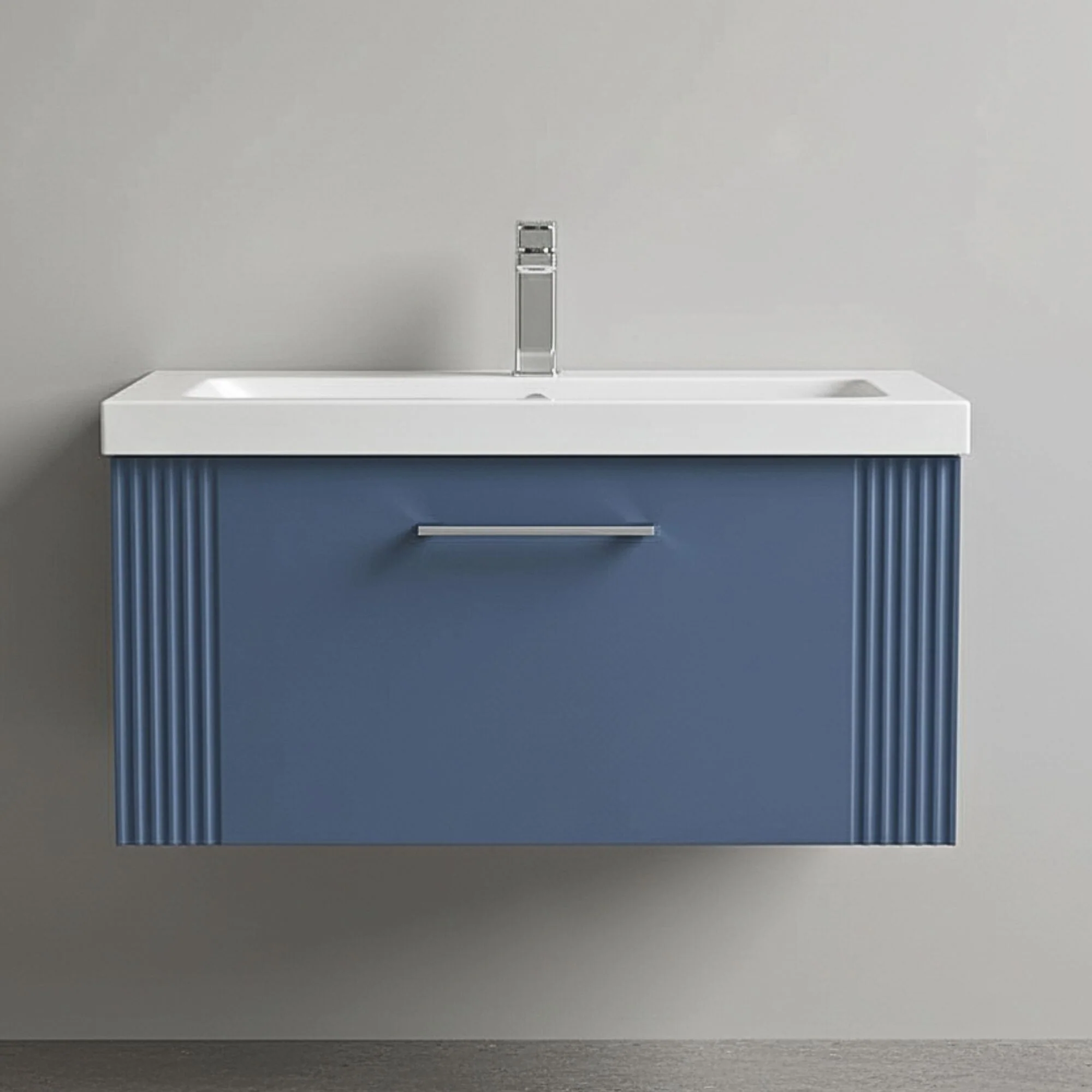 Belvide Partial Fluted 1 Drawer Wall Hung Vanity Unit with Mid-Edge 1 Tap Hole Ceramic Basin - Image 12