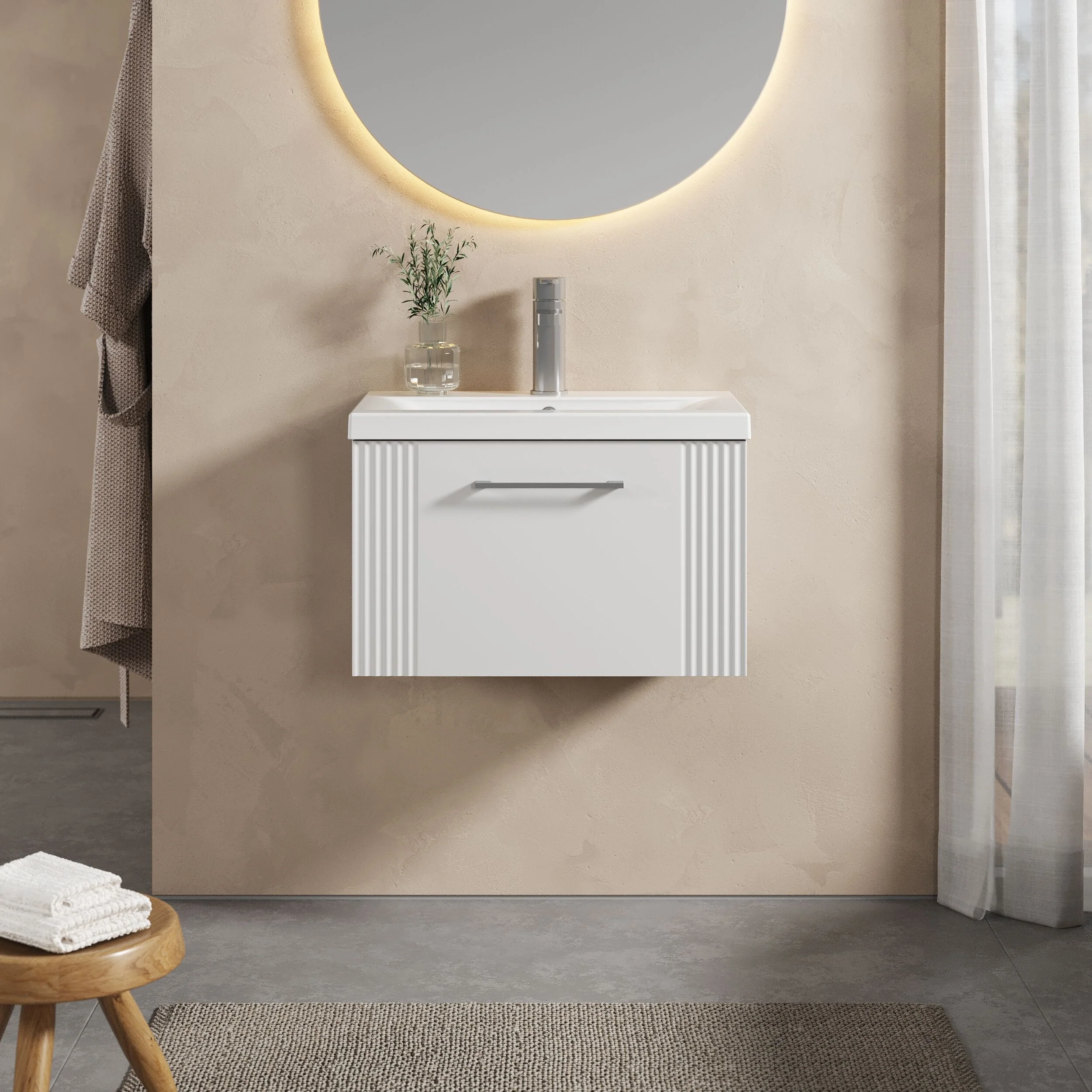 Belvide Partial Fluted 1 Drawer Wall Hung Vanity Unit with Mid-Edge 1 Tap Hole Ceramic Basin - Image 20
