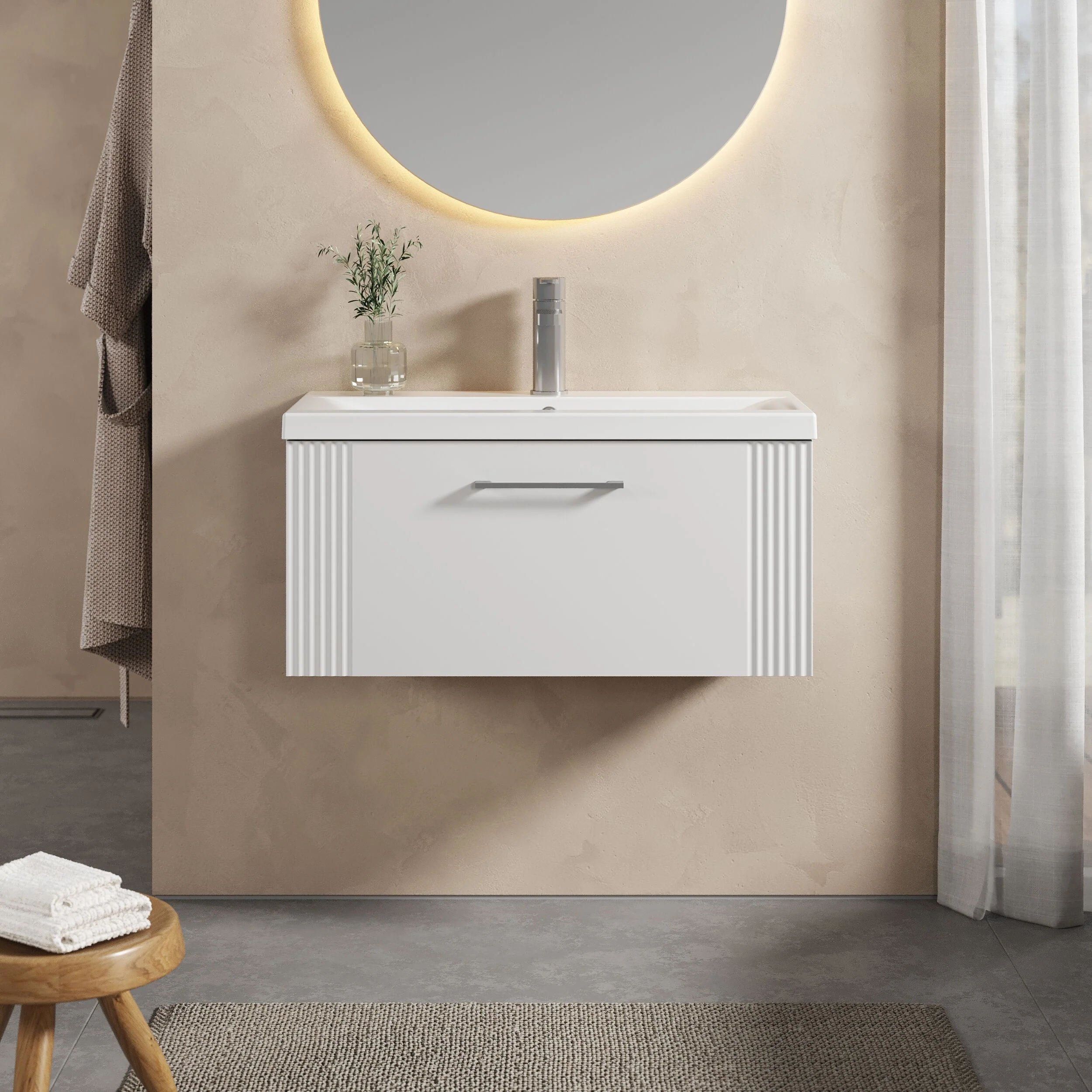 Belvide Partial Fluted 1 Drawer Wall Hung Vanity Unit with Mid-Edge 1 Tap Hole Ceramic Basin - Image 21