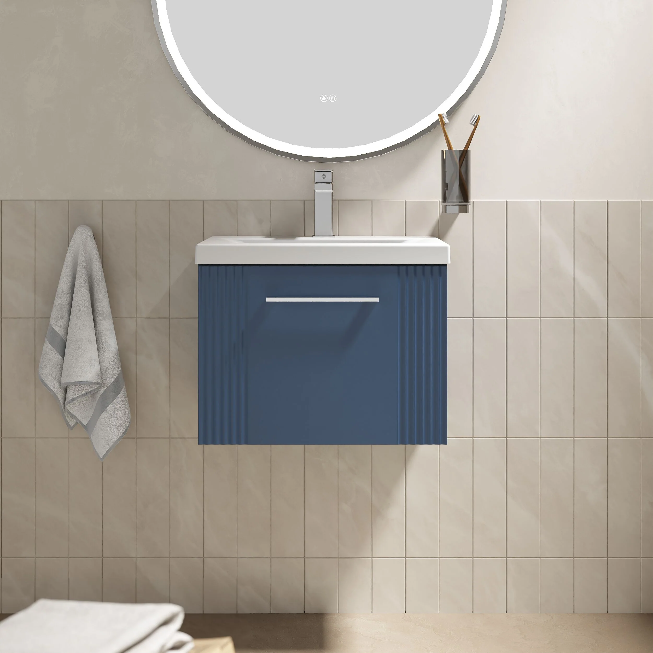 Belvide Partial Fluted 1 Drawer Wall Hung Vanity Unit with Mid-Edge 1 Tap Hole Ceramic Basin - Image 25