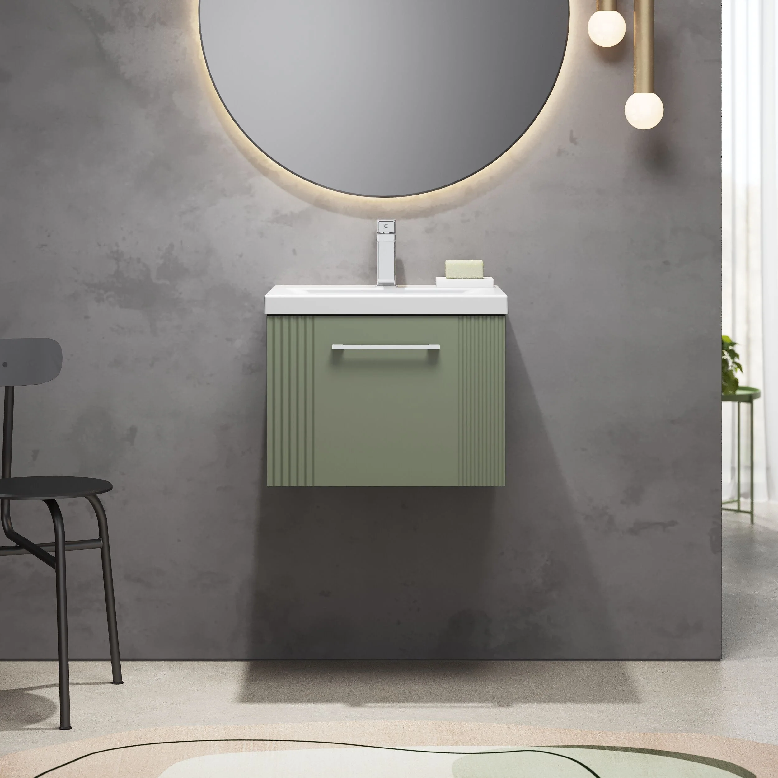 Belvide Partial Fluted 1 Drawer Wall Hung Vanity Unit with Mid-Edge 1 Tap Hole Ceramic Basin - Image 28