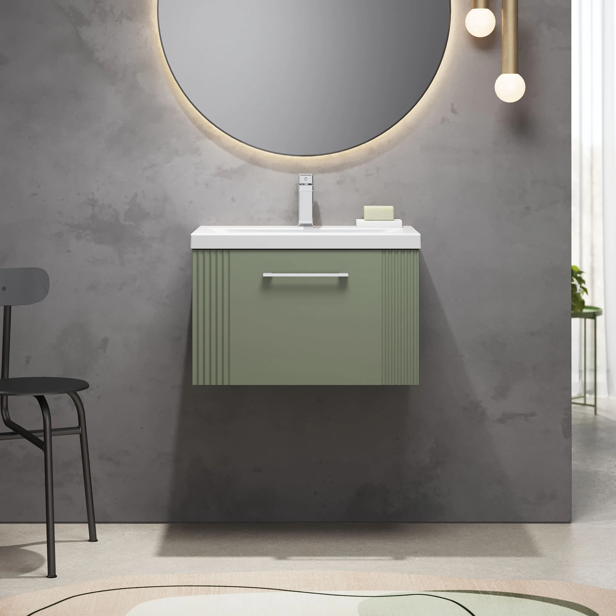 Belvide Partial Fluted 1 Drawer Wall Hung Vanity Unit with Mid-Edge 1 Tap Hole Ceramic Basin - Image 29
