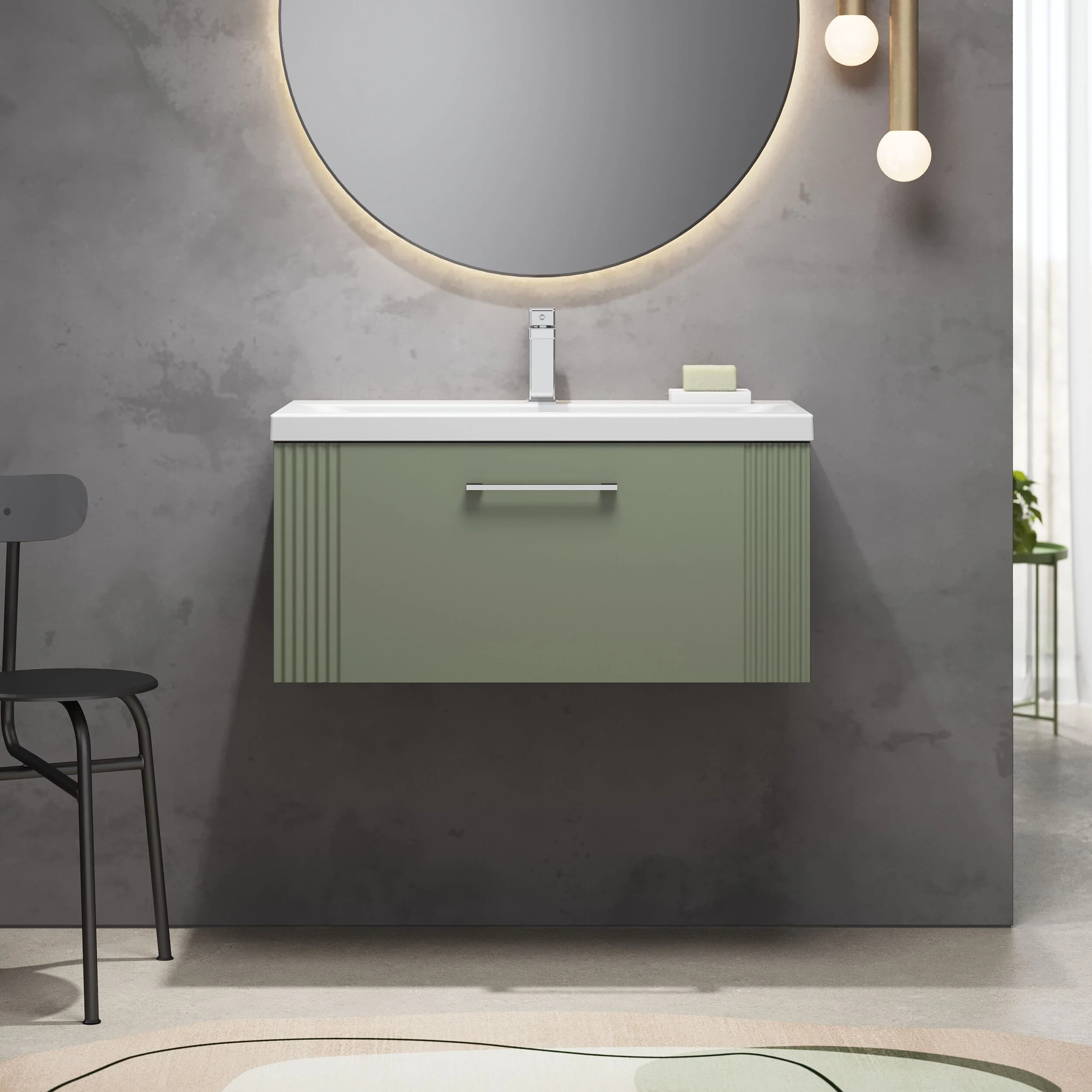 Belvide Partial Fluted 1 Drawer Wall Hung Vanity Unit with Mid-Edge 1 Tap Hole Ceramic Basin - Image 30