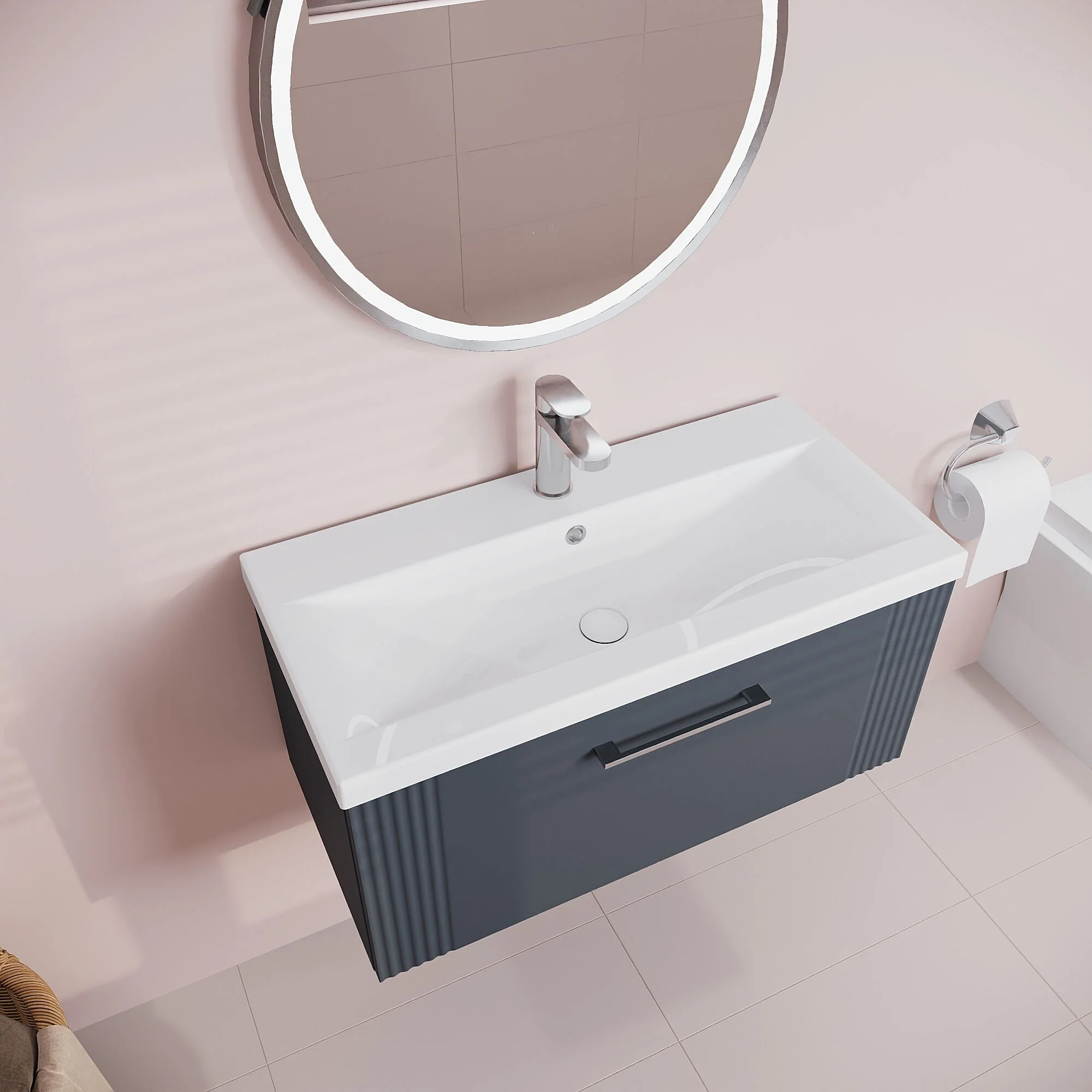 Belvide Partial Fluted 1 Drawer Wall Hung Vanity Unit with Mid-Edge 1 Tap Hole Ceramic Basin - Image 33