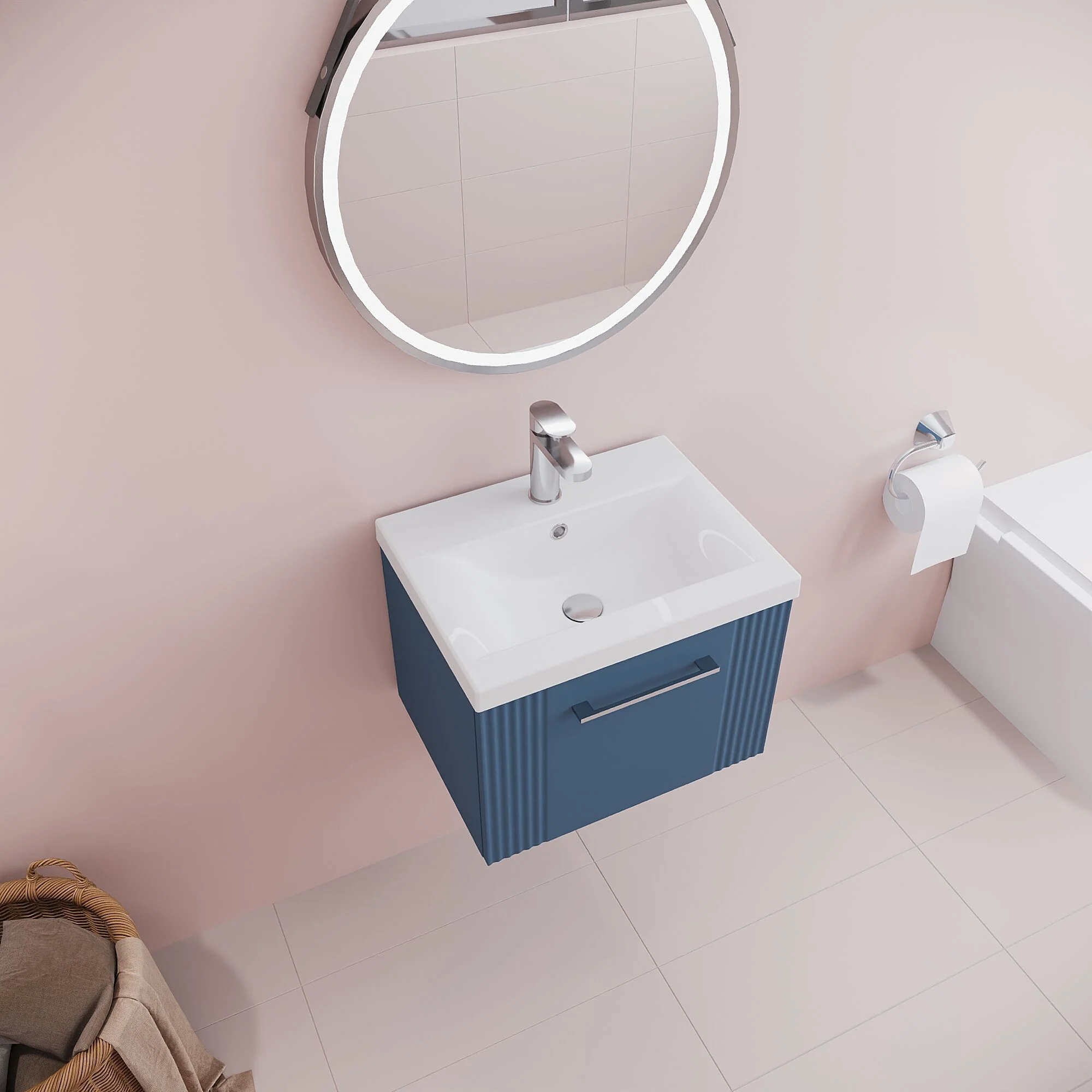 Belvide Partial Fluted 1 Drawer Wall Hung Vanity Unit with Mid-Edge 1 Tap Hole Ceramic Basin - Image 40