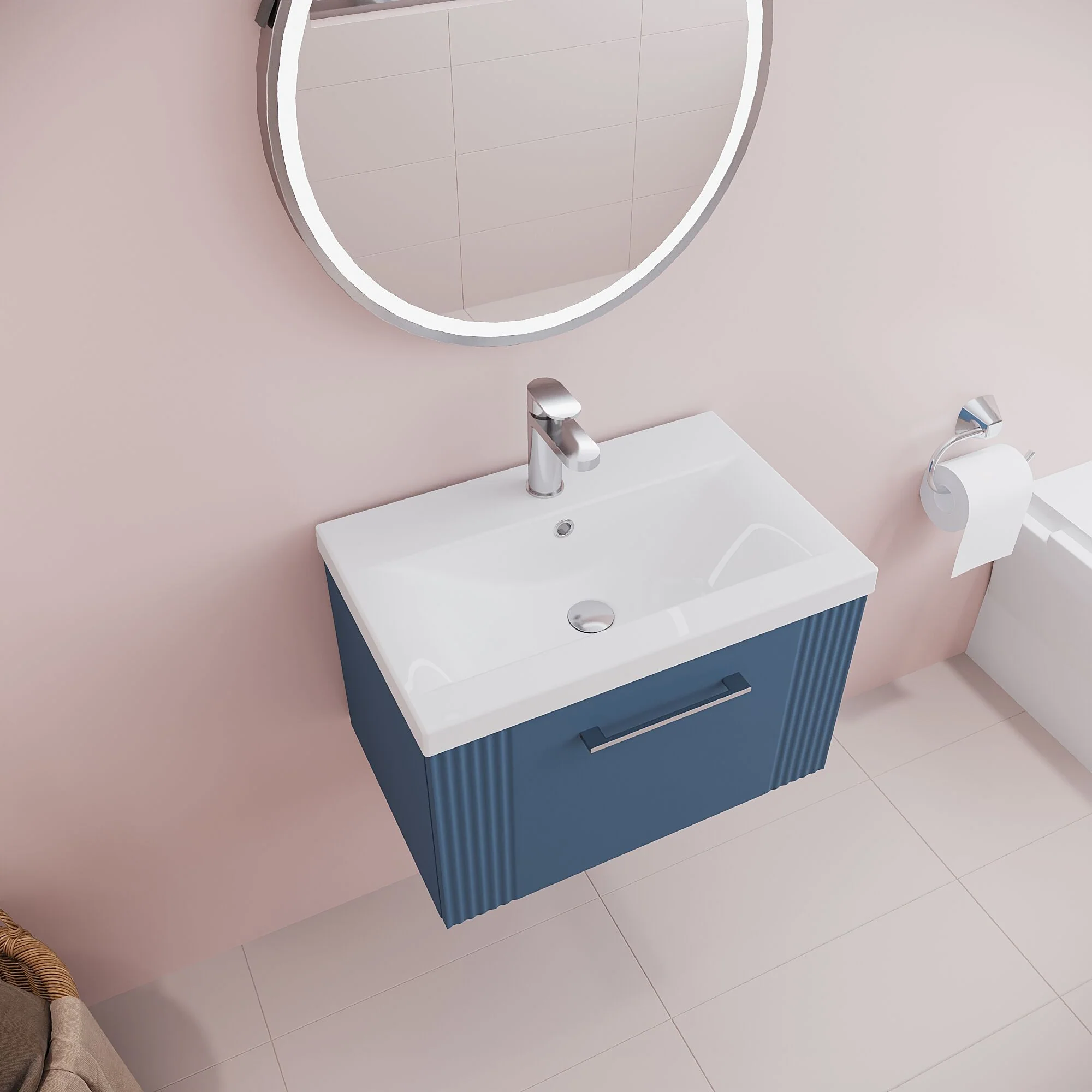 Belvide Partial Fluted 1 Drawer Wall Hung Vanity Unit with Mid-Edge 1 Tap Hole Ceramic Basin - Image 41