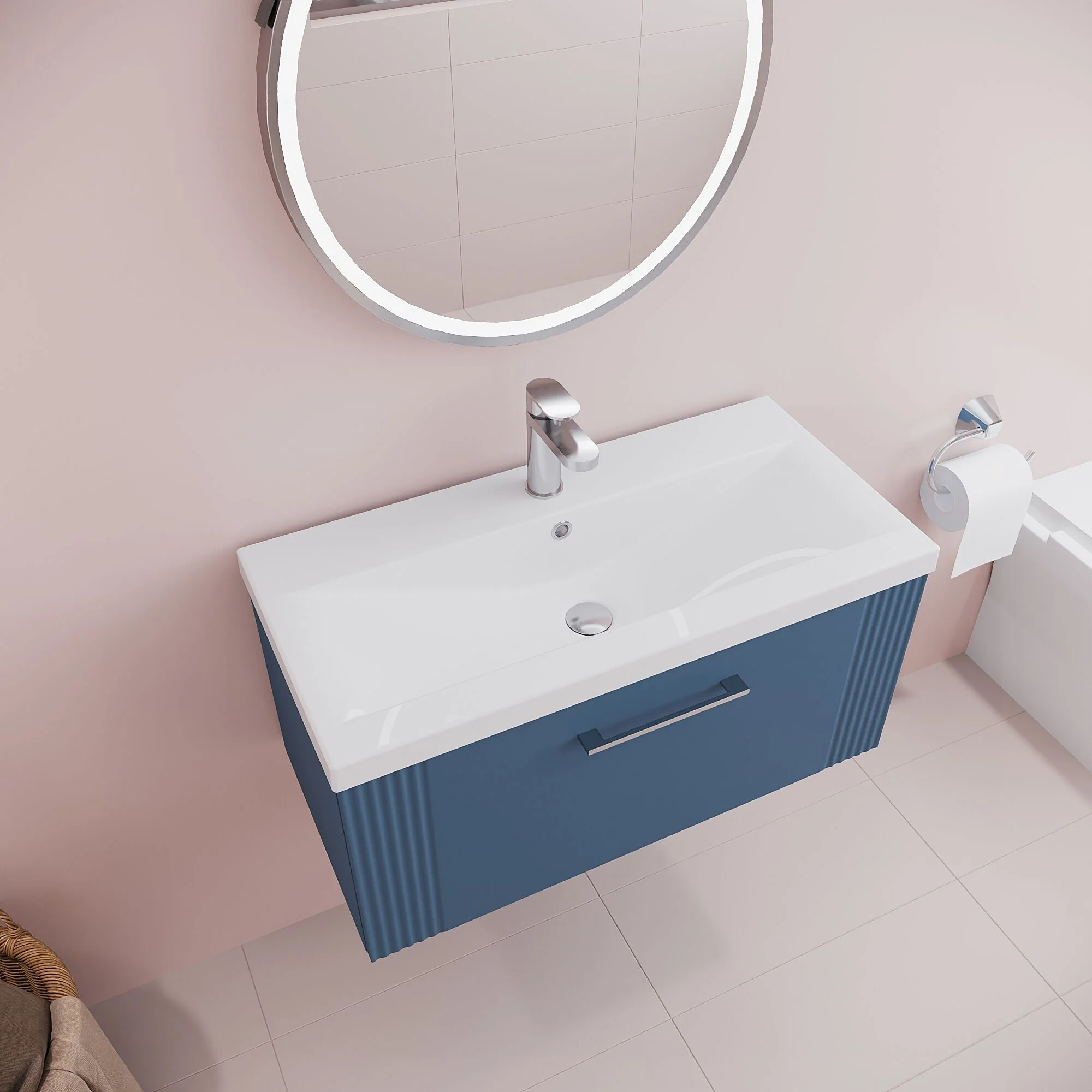 Belvide Partial Fluted 1 Drawer Wall Hung Vanity Unit with Mid-Edge 1 Tap Hole Ceramic Basin - Image 42