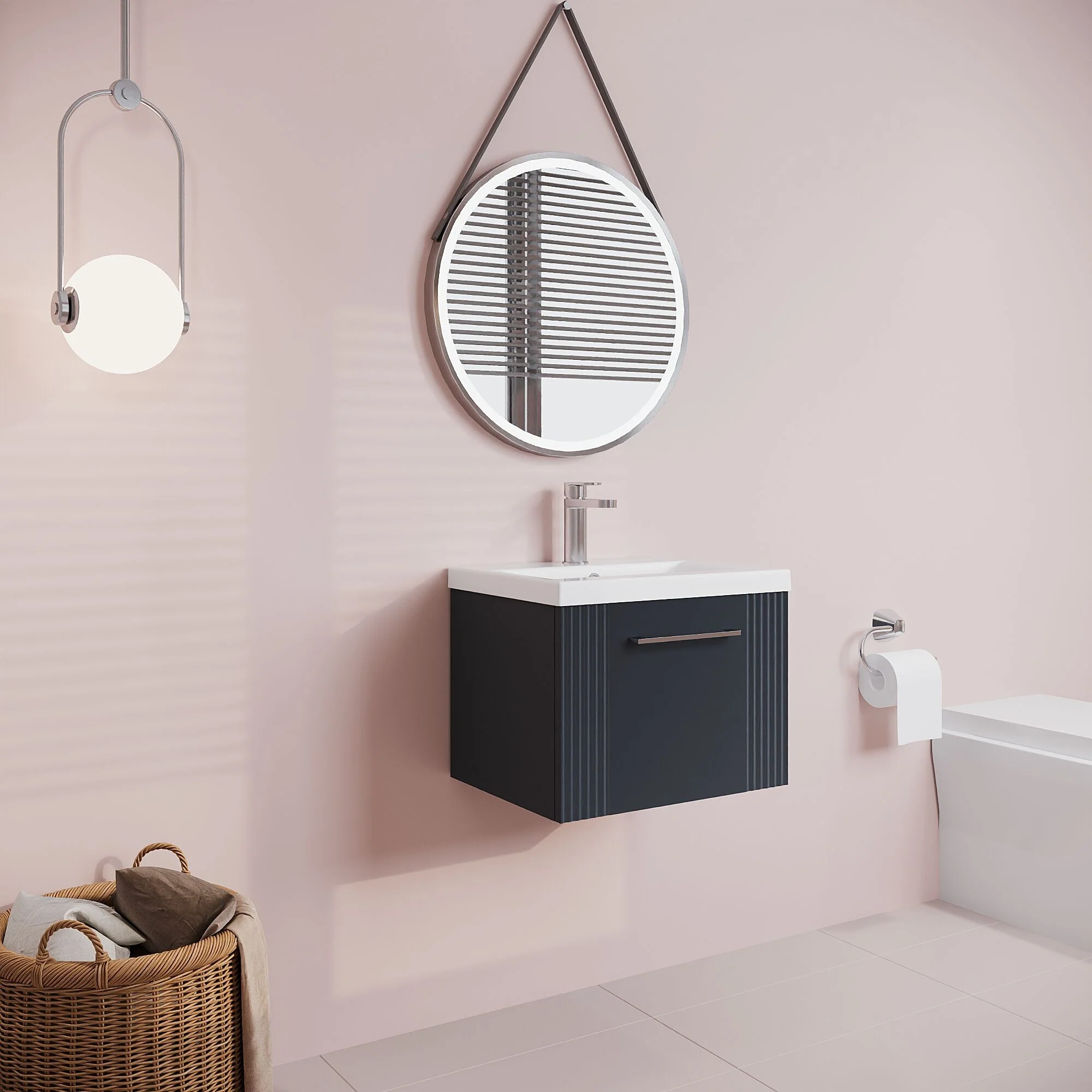 Belvide Partial Fluted 1 Drawer Wall Hung Vanity Unit with Mid-Edge 1 Tap Hole Ceramic Basin - Image 46