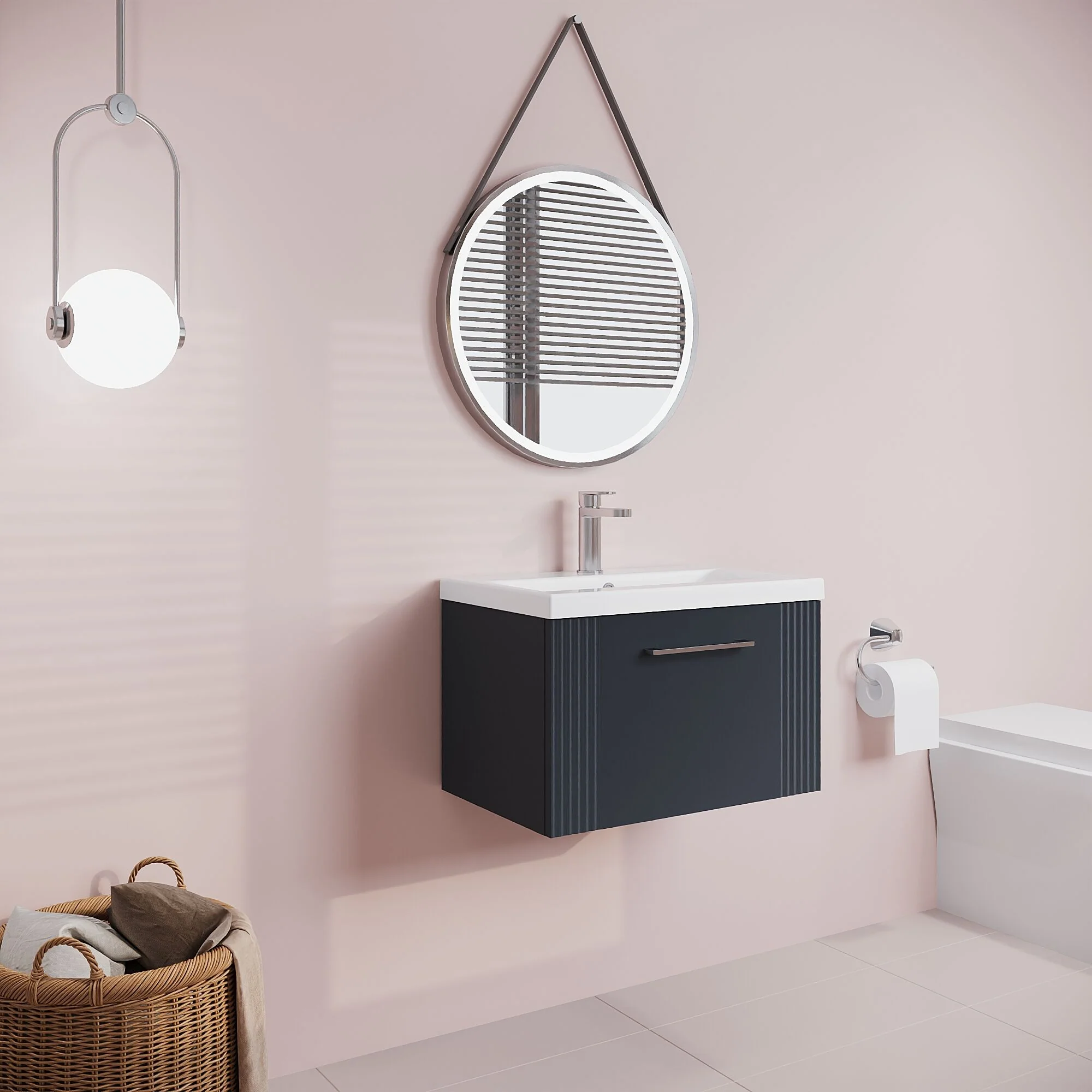 Belvide Partial Fluted 1 Drawer Wall Hung Vanity Unit with Mid-Edge 1 Tap Hole Ceramic Basin - Image 47