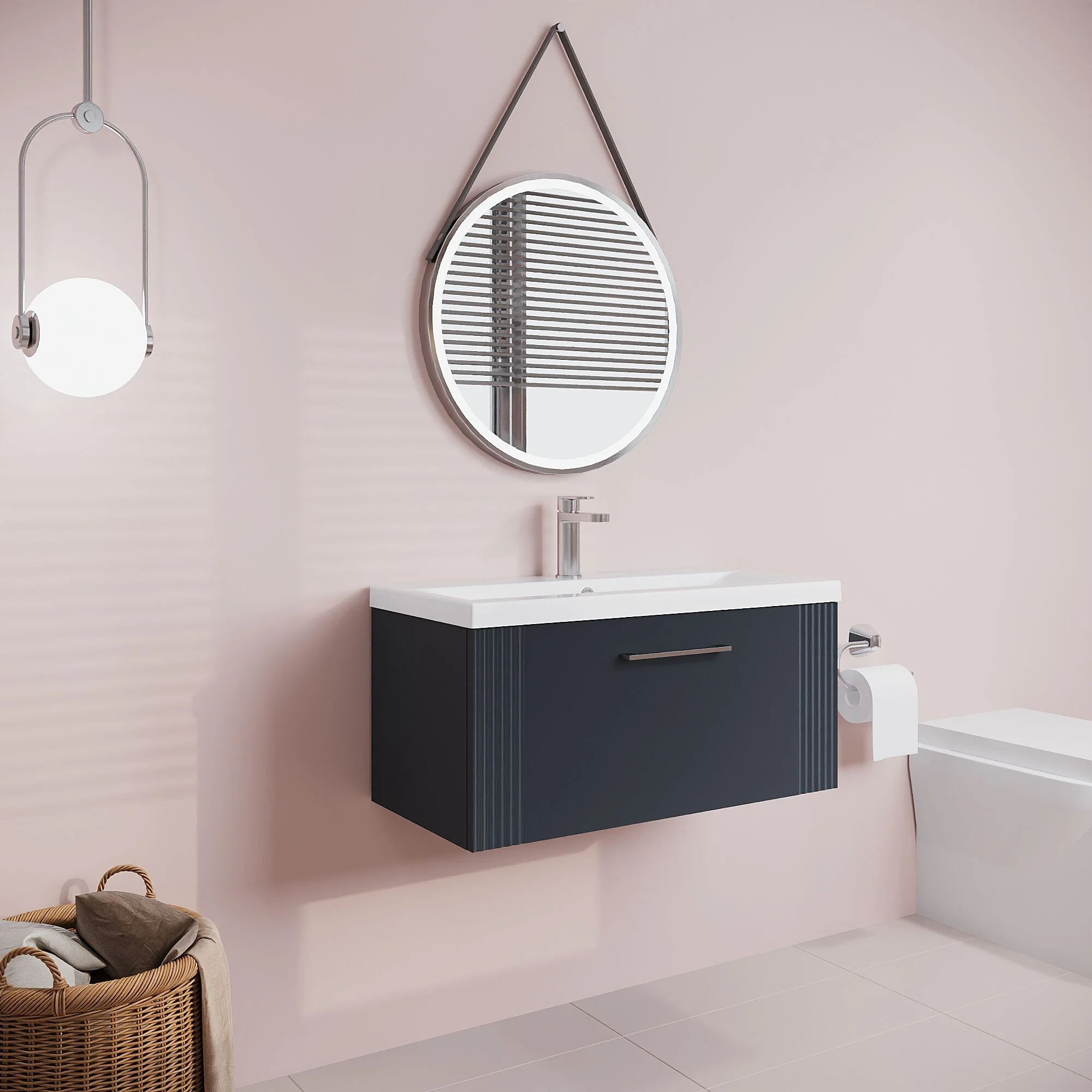 Belvide Partial Fluted 1 Drawer Wall Hung Vanity Unit with Mid-Edge 1 Tap Hole Ceramic Basin - Image 48