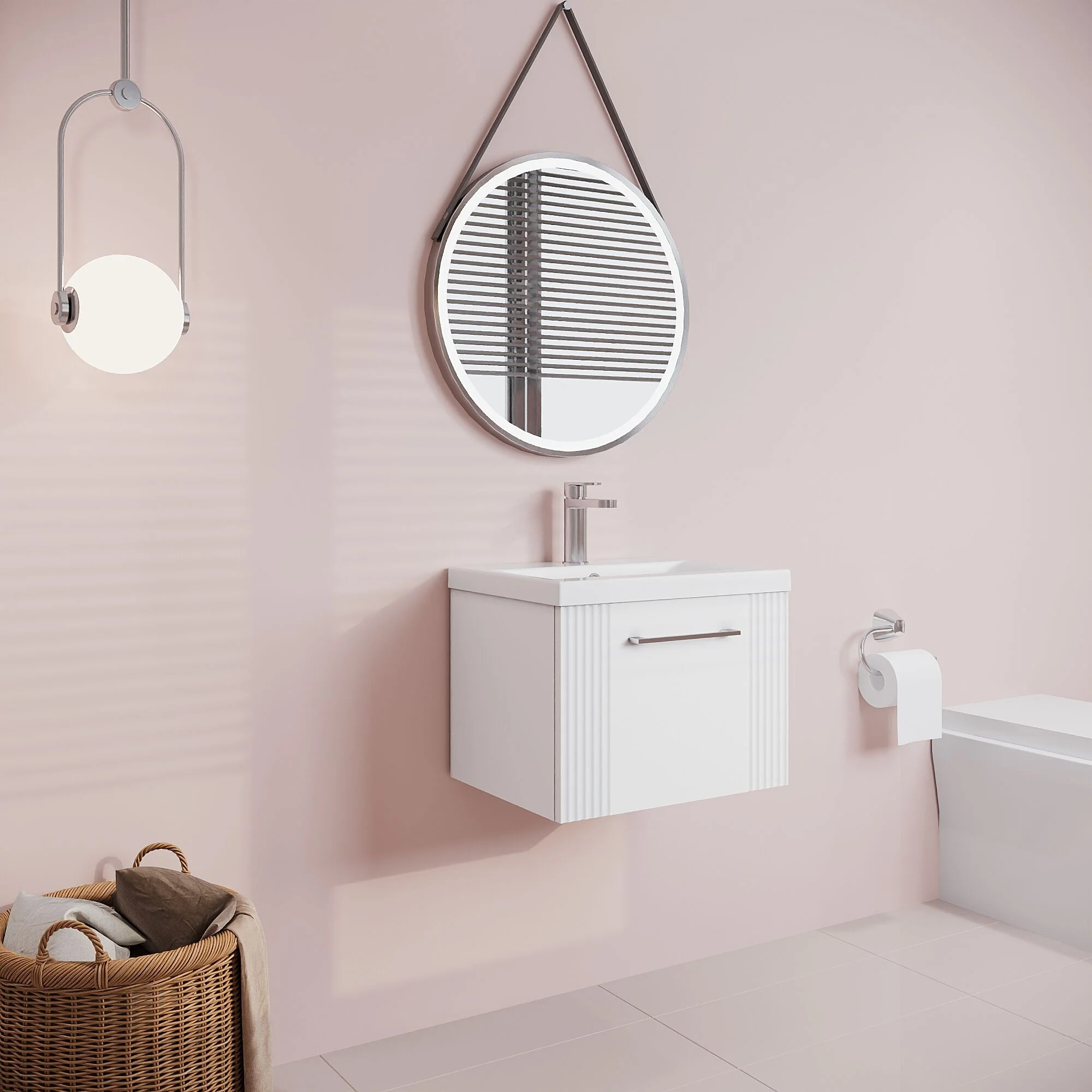 Belvide Partial Fluted 1 Drawer Wall Hung Vanity Unit with Mid-Edge 1 Tap Hole Ceramic Basin - Image 49