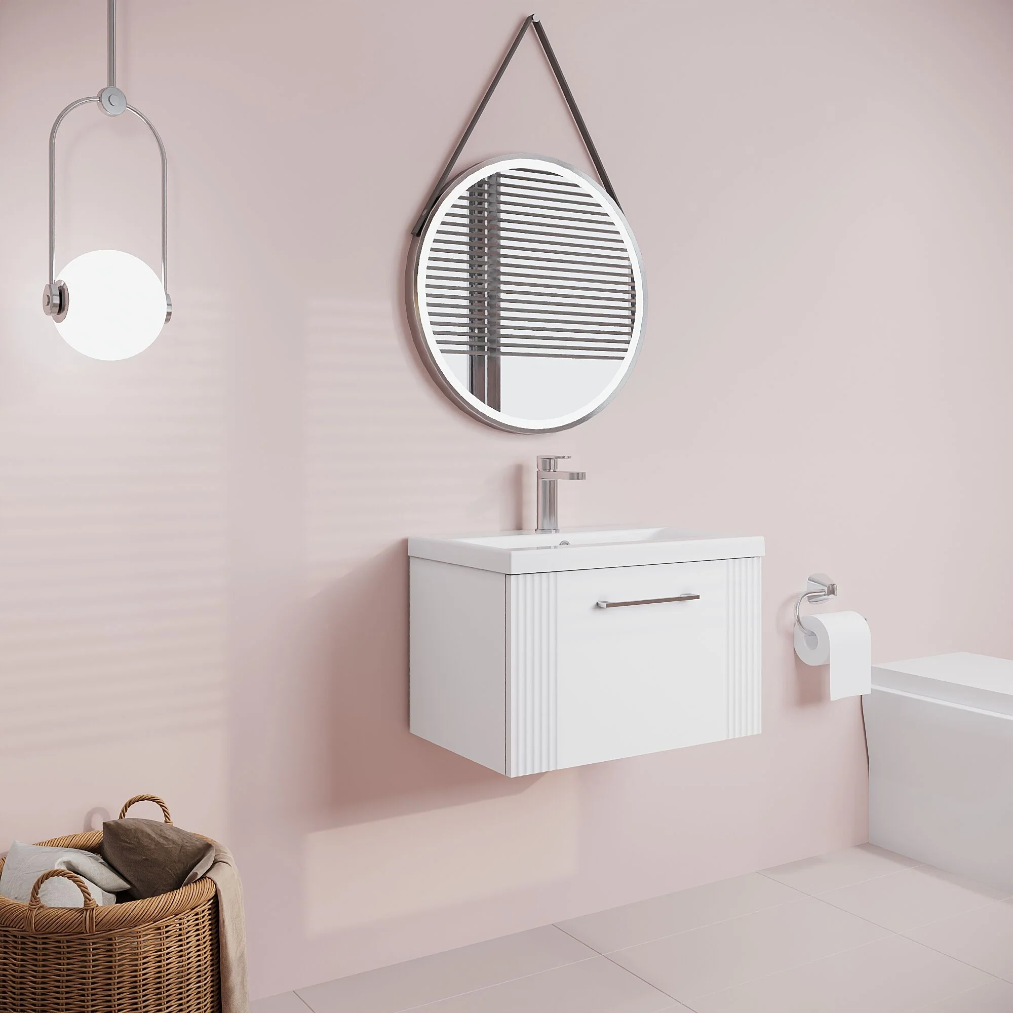 Belvide Partial Fluted 1 Drawer Wall Hung Vanity Unit with Mid-Edge 1 Tap Hole Ceramic Basin - Image 50