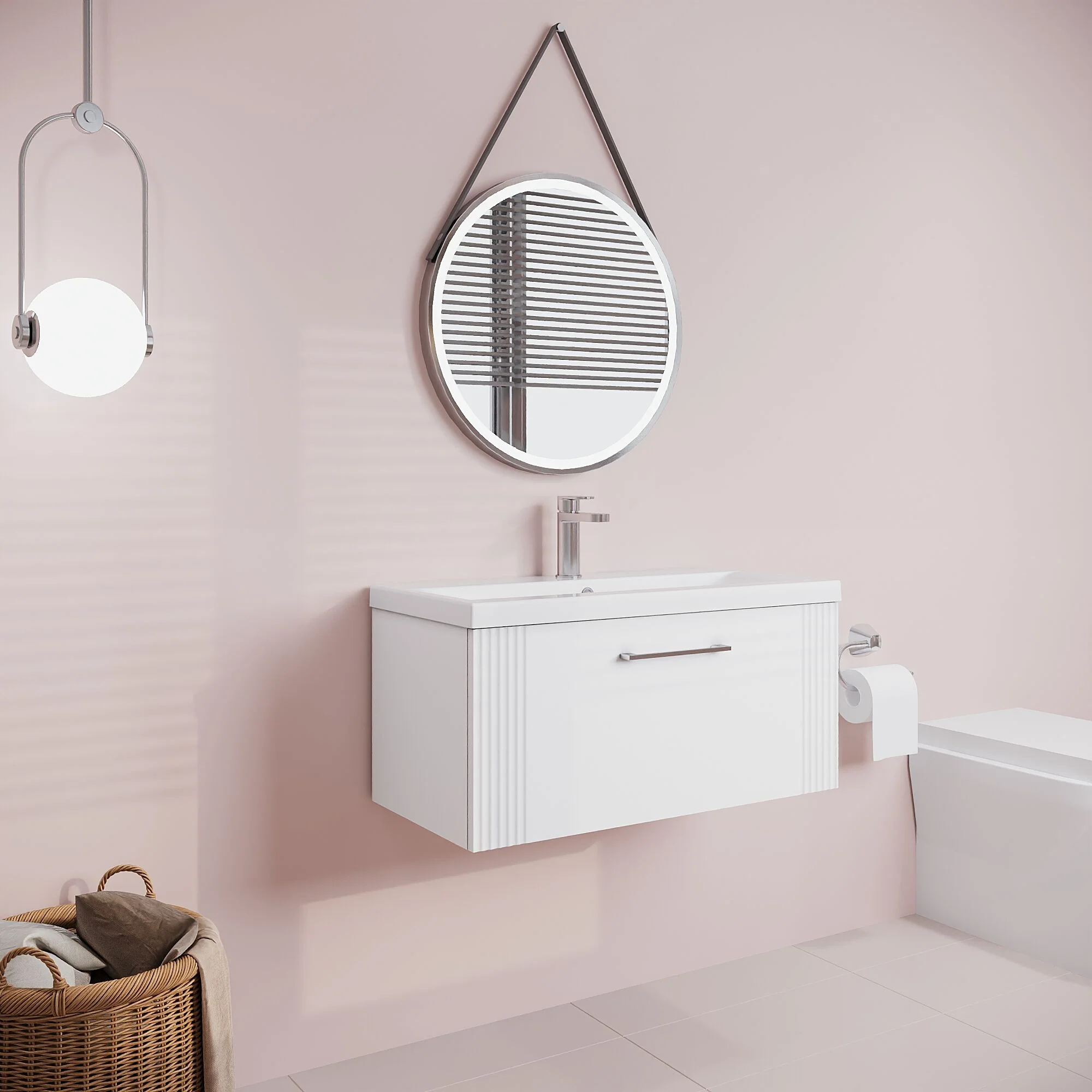 Belvide Partial Fluted 1 Drawer Wall Hung Vanity Unit with Mid-Edge 1 Tap Hole Ceramic Basin - Image 51