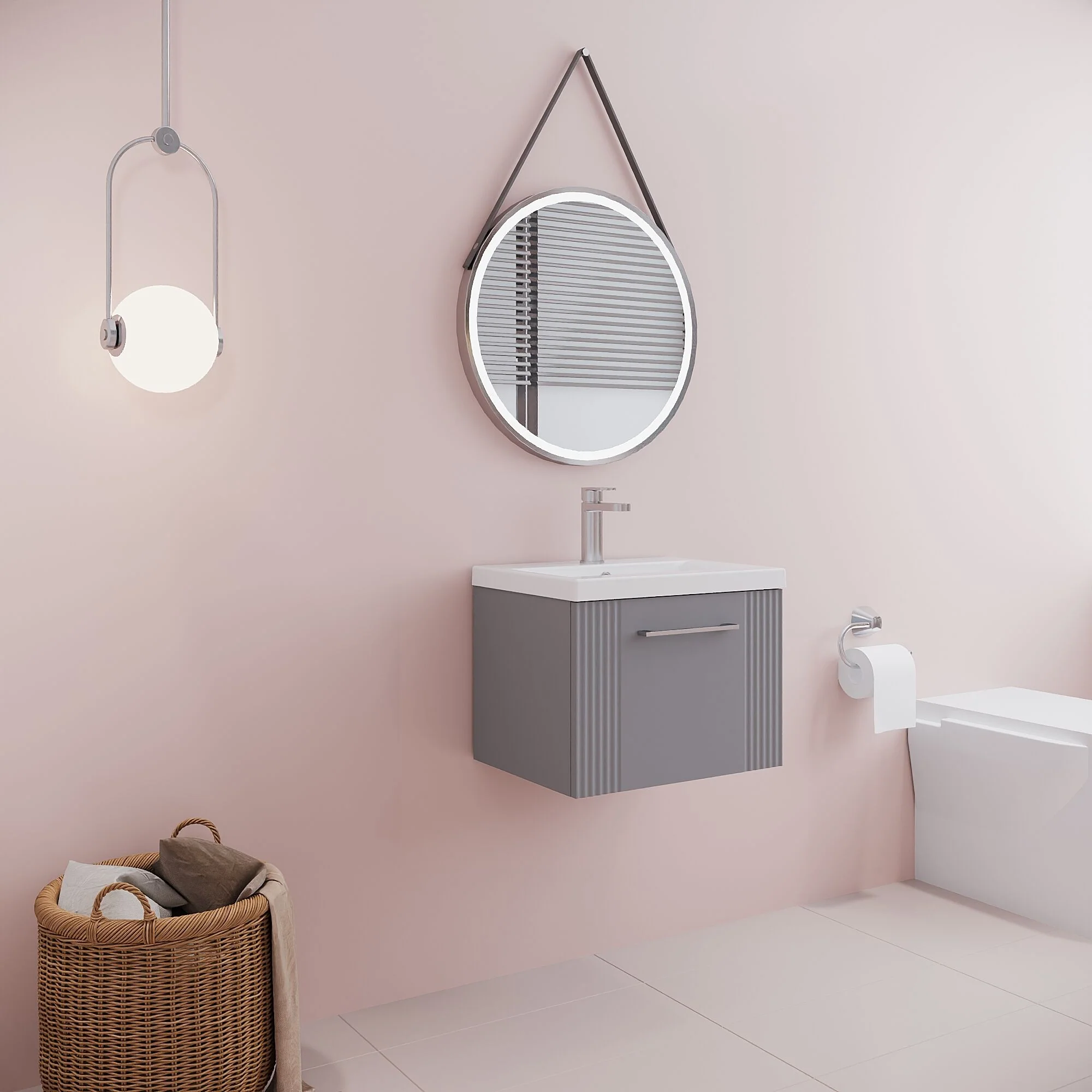 Belvide Partial Fluted 1 Drawer Wall Hung Vanity Unit with Mid-Edge 1 Tap Hole Ceramic Basin - Image 52