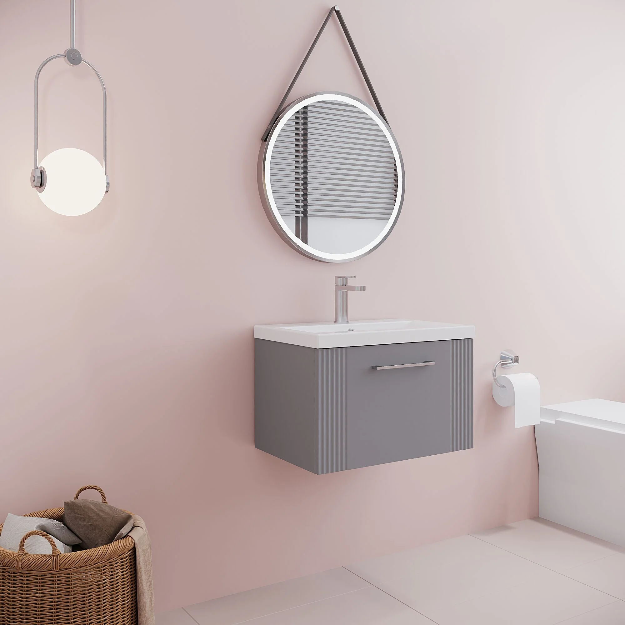 Belvide Partial Fluted 1 Drawer Wall Hung Vanity Unit with Mid-Edge 1 Tap Hole Ceramic Basin - Image 53