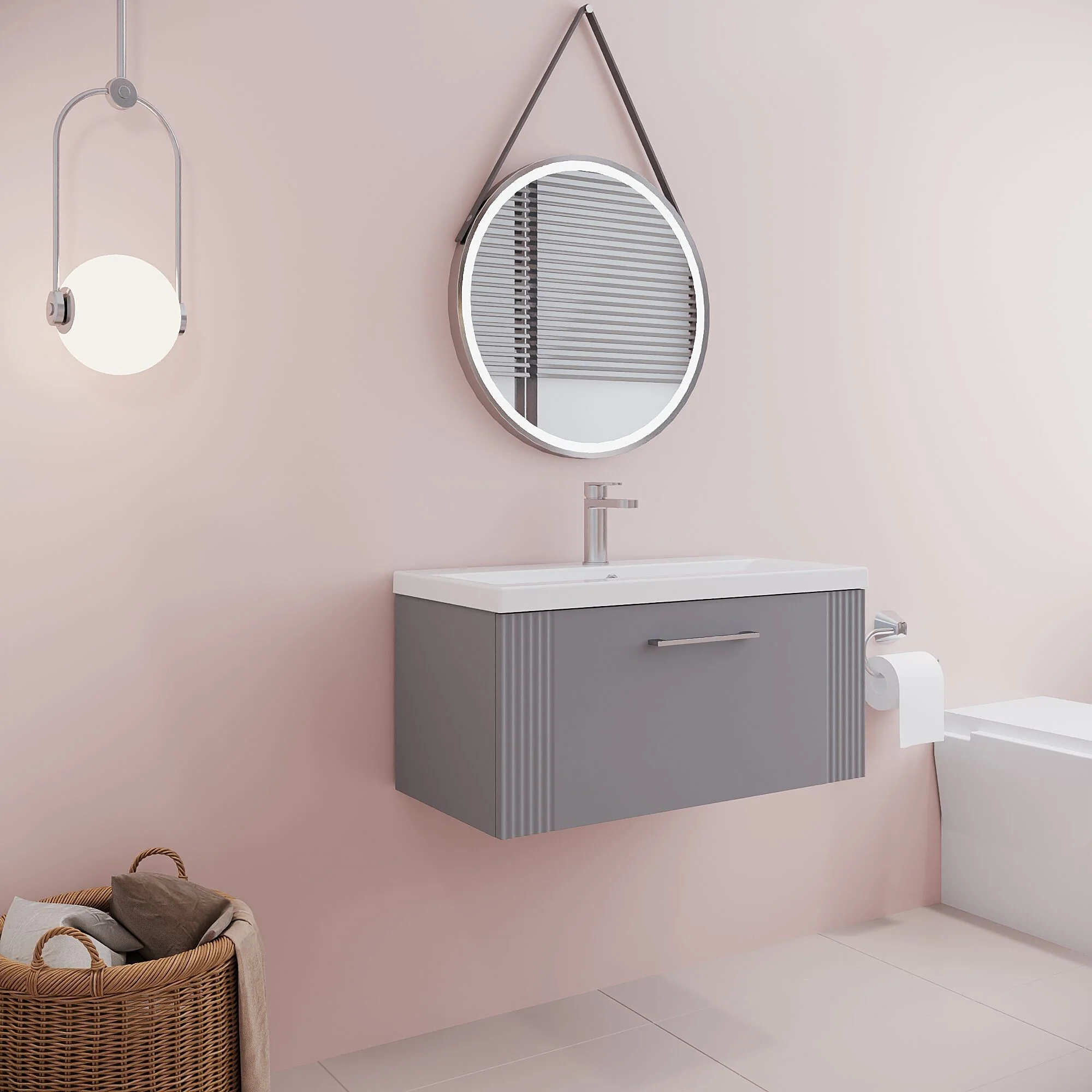 Belvide Partial Fluted 1 Drawer Wall Hung Vanity Unit with Mid-Edge 1 Tap Hole Ceramic Basin - Image 54