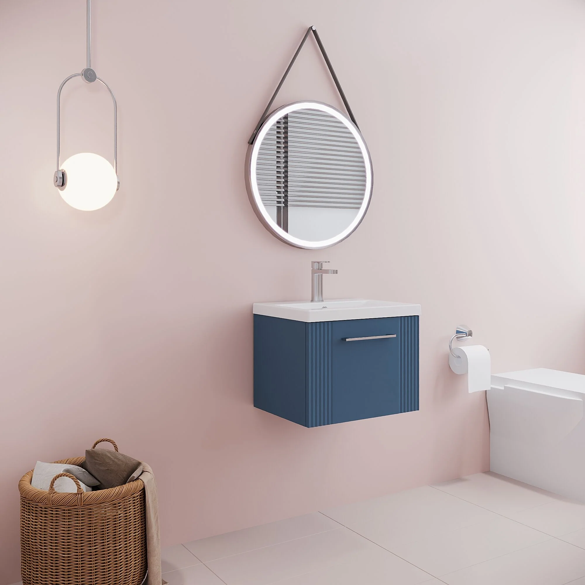 Belvide Partial Fluted 1 Drawer Wall Hung Vanity Unit with Mid-Edge 1 Tap Hole Ceramic Basin - Image 55