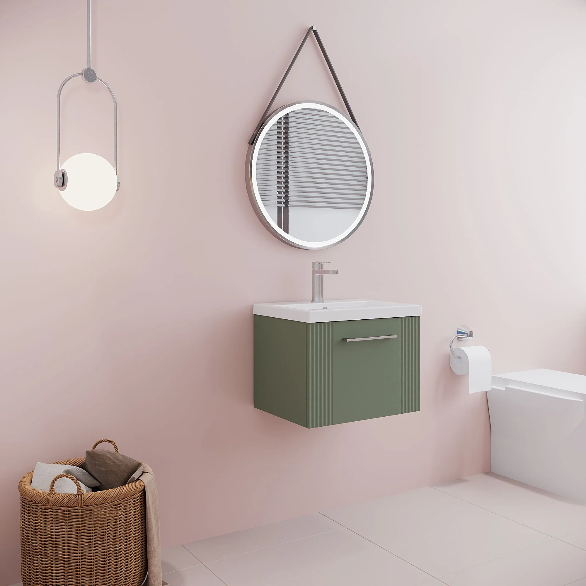 Belvide Partial Fluted 1 Drawer Wall Hung Vanity Unit with Mid-Edge 1 Tap Hole Ceramic Basin - Image 58