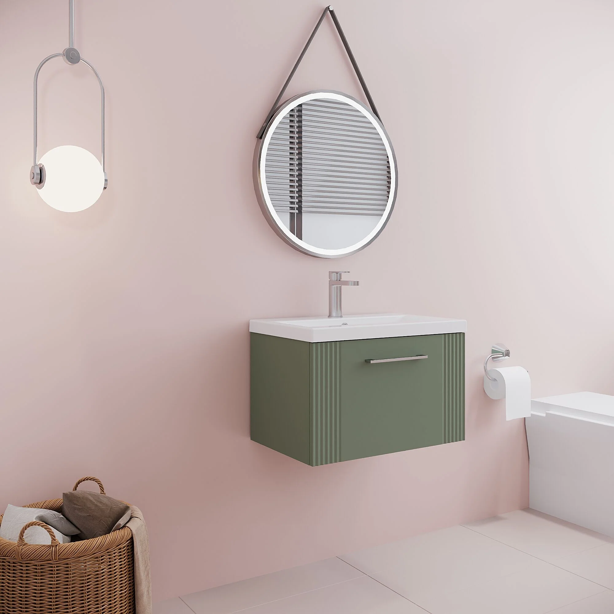 Belvide Partial Fluted 1 Drawer Wall Hung Vanity Unit with Mid-Edge 1 Tap Hole Ceramic Basin - Image 59