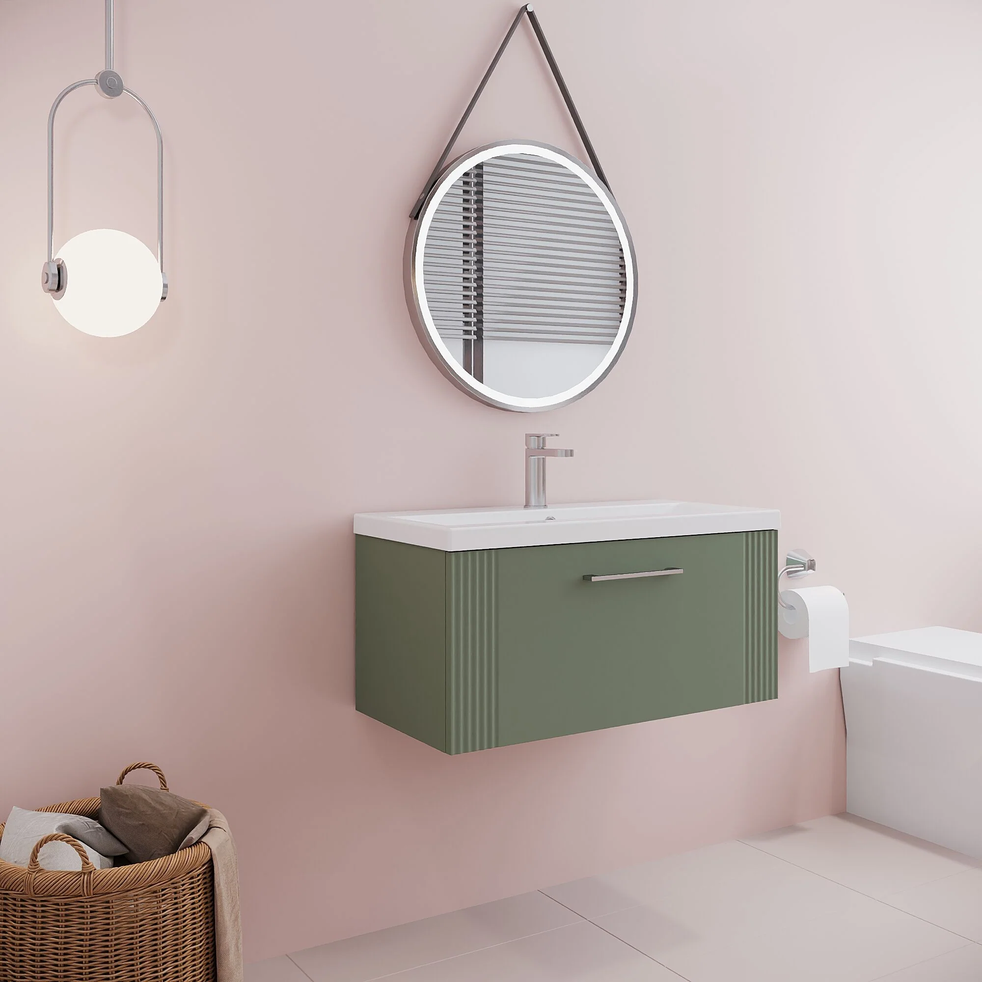 Belvide Partial Fluted 1 Drawer Wall Hung Vanity Unit with Mid-Edge 1 Tap Hole Ceramic Basin - Image 60
