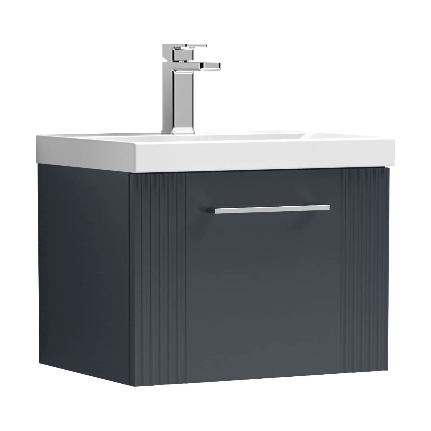 Belvide Partial Fluted 1 Drawer Wall Hung Vanity Unit with Mid-Edge 1 Tap Hole Ceramic Basin - Image 61