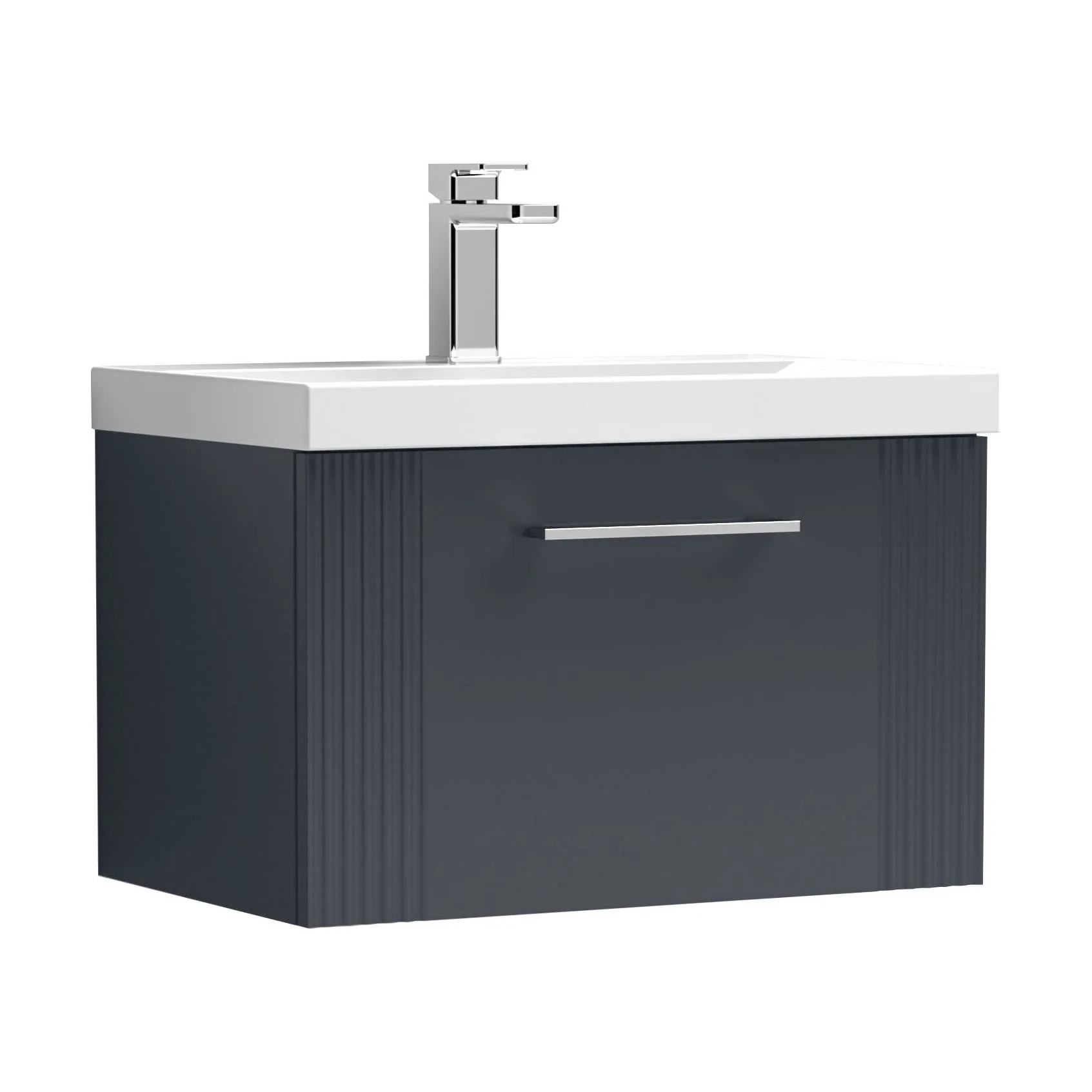 Belvide Partial Fluted 1 Drawer Wall Hung Vanity Unit with Mid-Edge 1 Tap Hole Ceramic Basin - Image 62