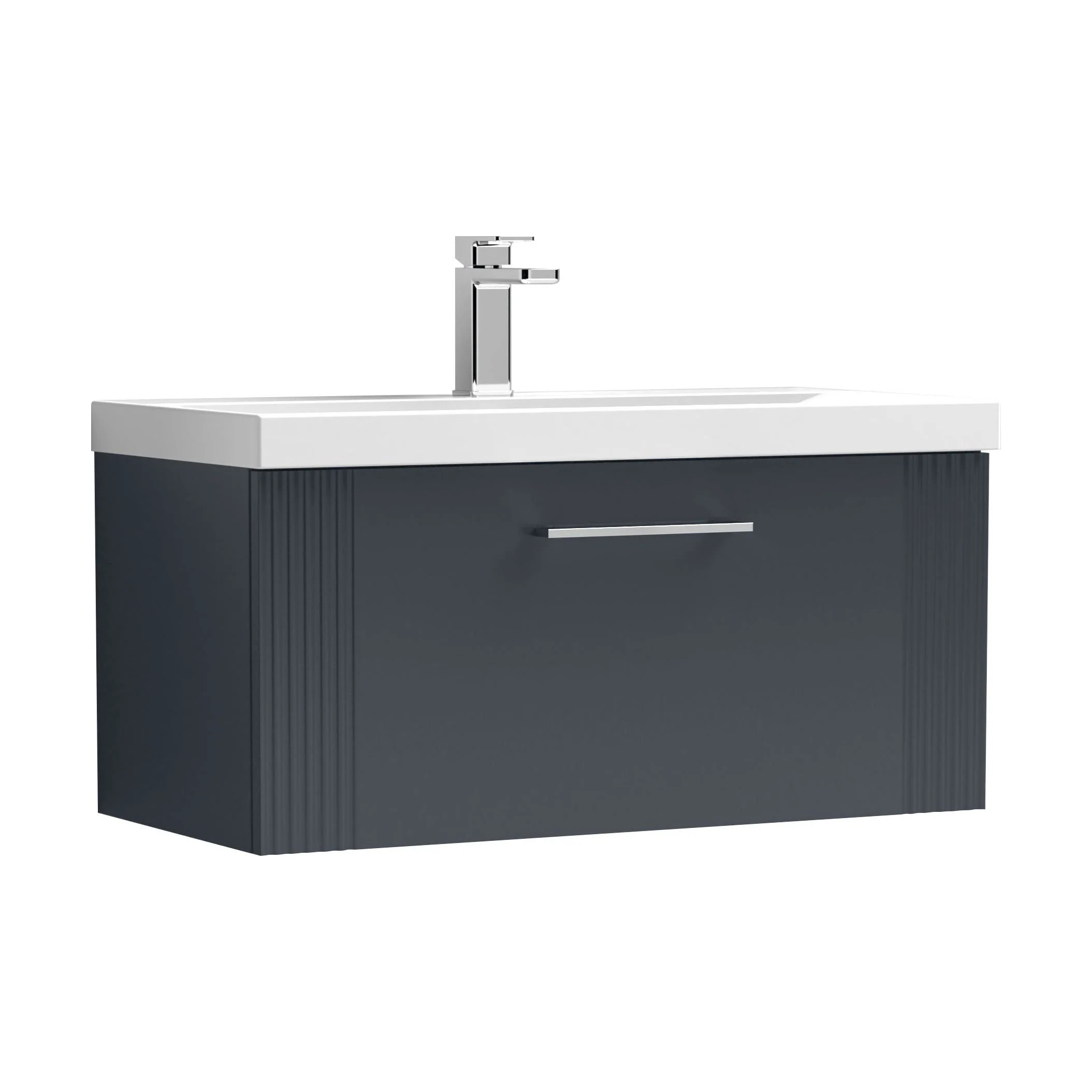 Belvide Partial Fluted 1 Drawer Wall Hung Vanity Unit with Mid-Edge 1 Tap Hole Ceramic Basin - Image 63