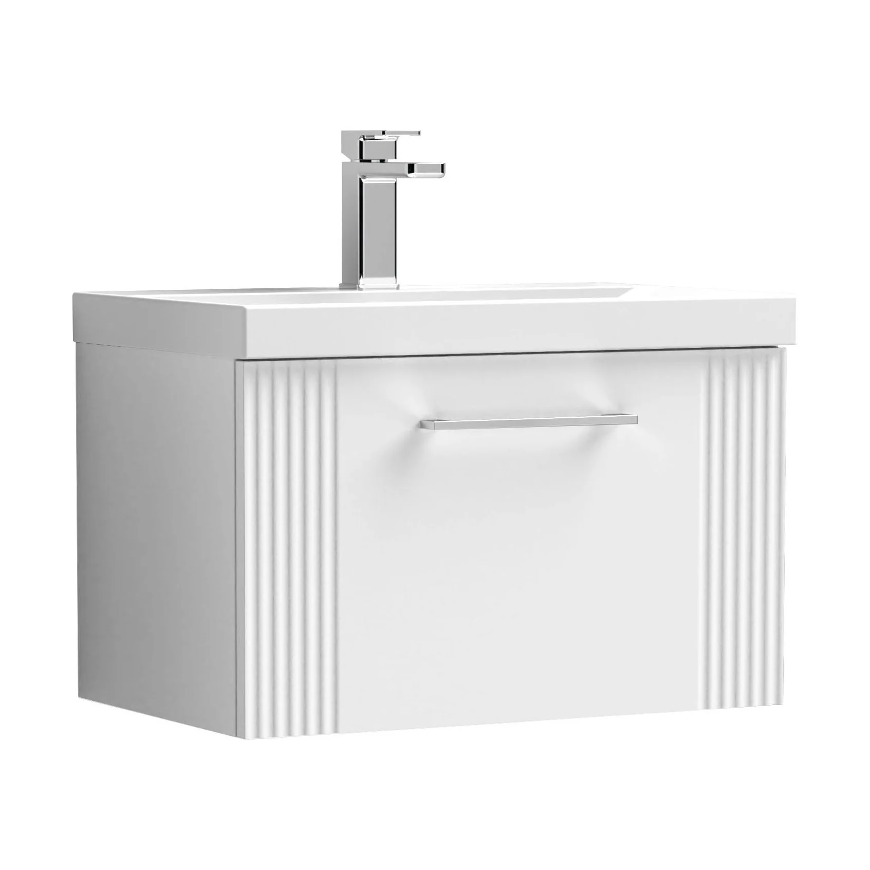 Belvide Partial Fluted 1 Drawer Wall Hung Vanity Unit with Mid-Edge 1 Tap Hole Ceramic Basin - Image 65