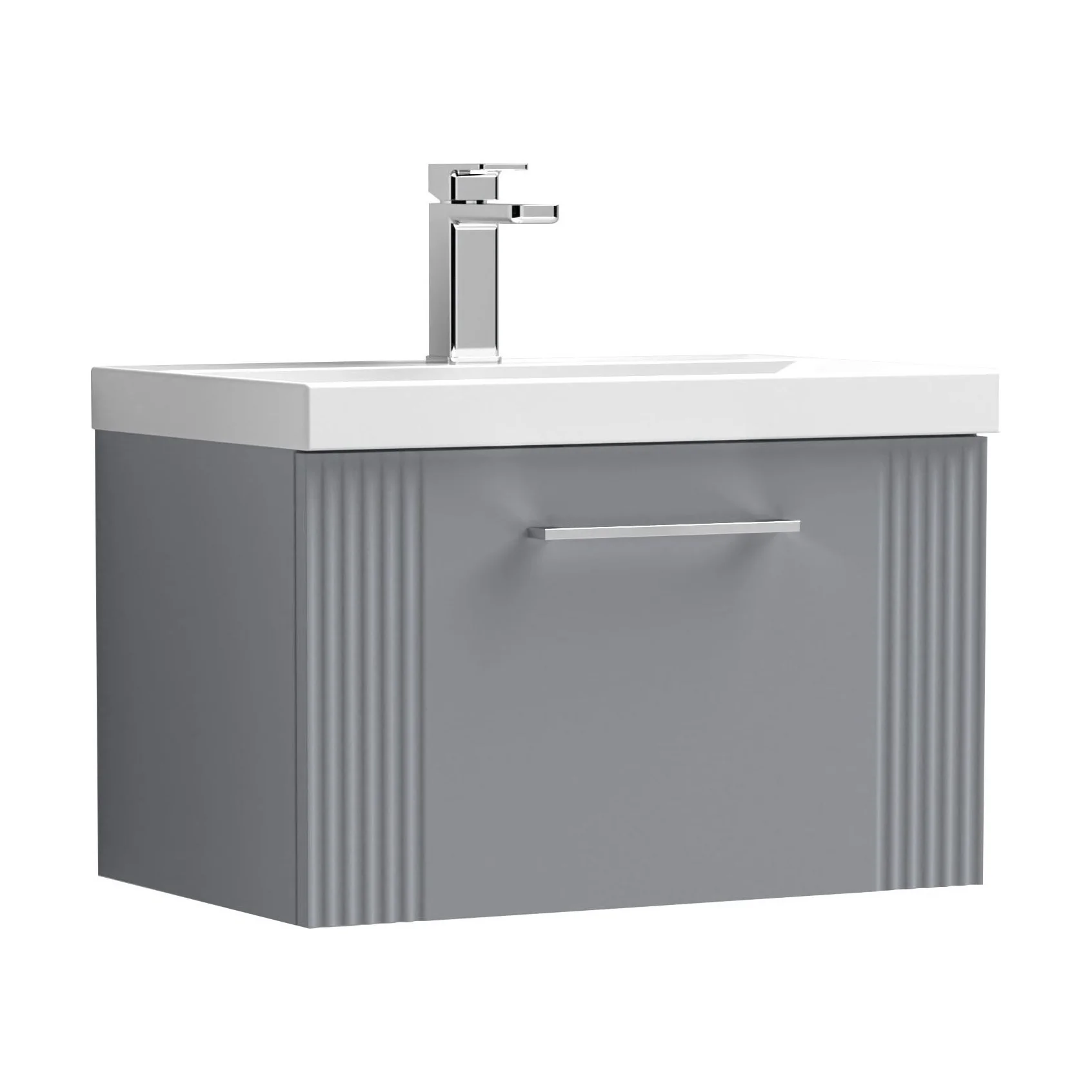 Belvide Partial Fluted 1 Drawer Wall Hung Vanity Unit with Mid-Edge 1 Tap Hole Ceramic Basin - Image 68
