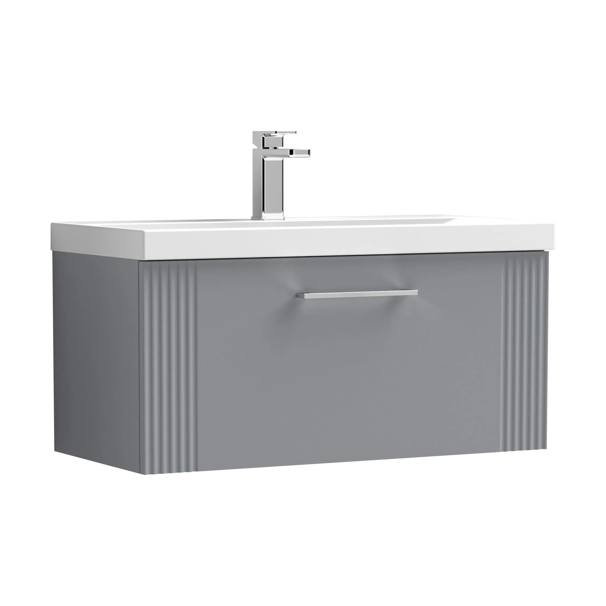 Belvide Partial Fluted 1 Drawer Wall Hung Vanity Unit with Mid-Edge 1 Tap Hole Ceramic Basin - Image 69