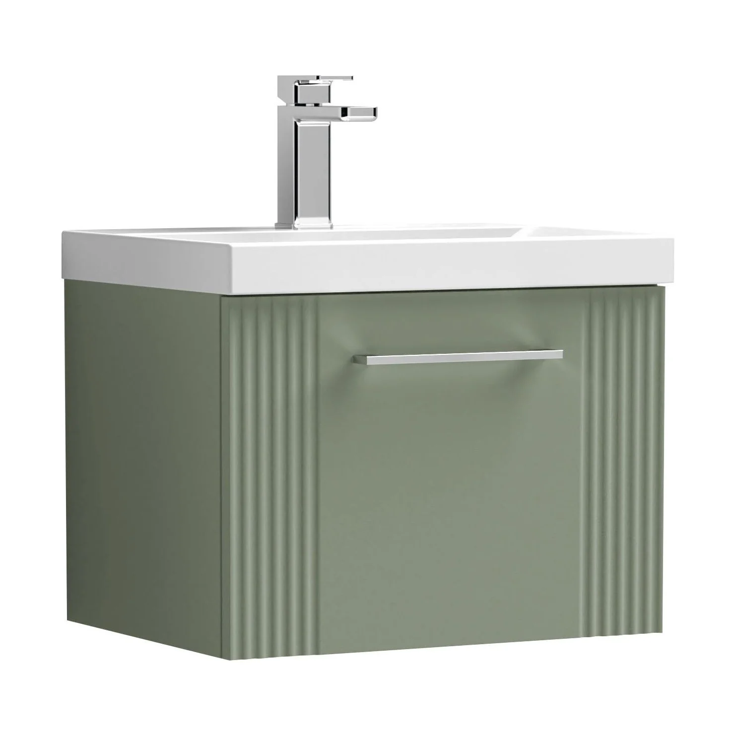 Belvide Partial Fluted 1 Drawer Wall Hung Vanity Unit with Mid-Edge 1 Tap Hole Ceramic Basin - Image 73